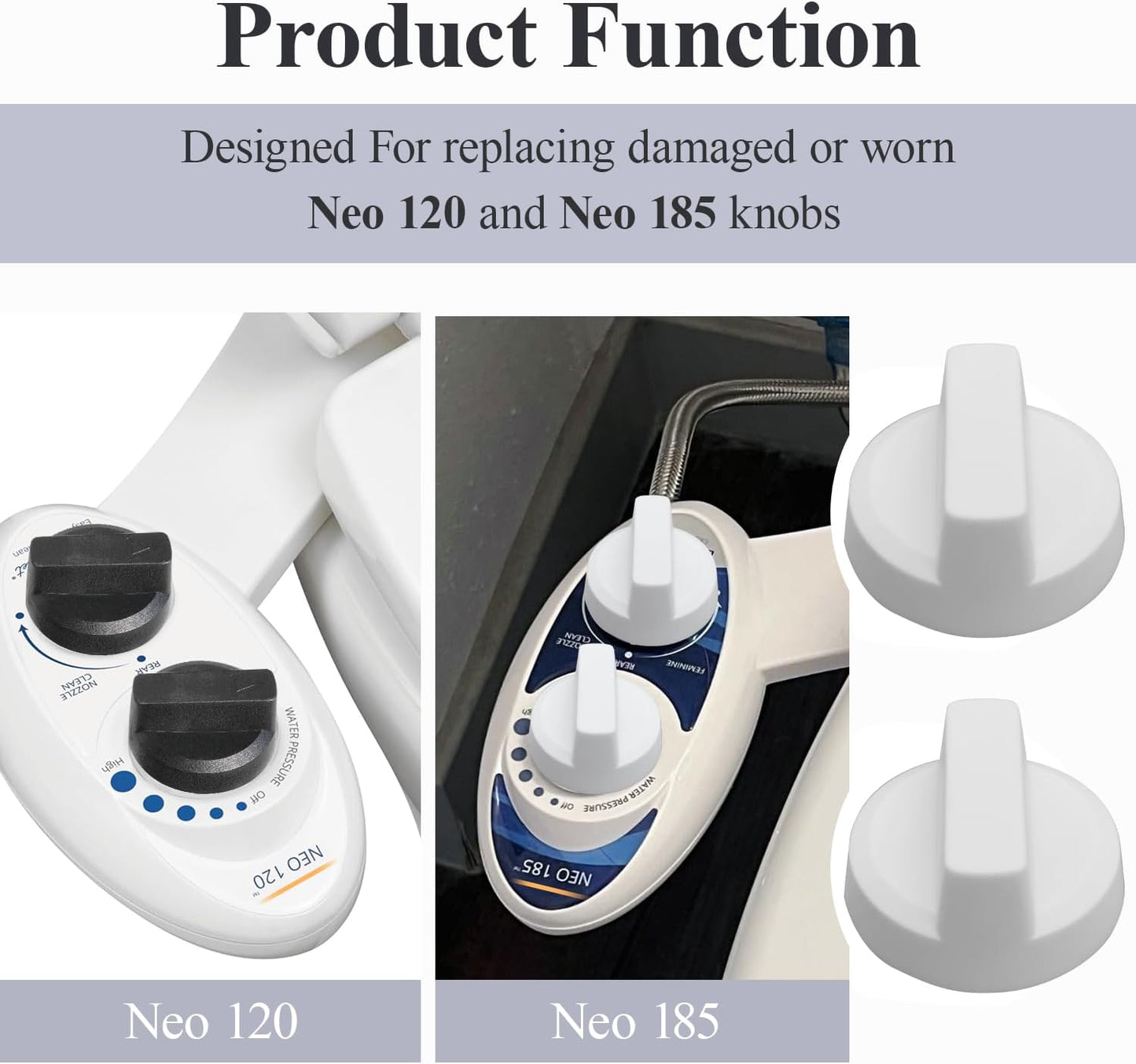 Bidet Seats Replacement Knob Compatible With Luxe Bidet Neo 120 & Neo 185, Knob Accessories for Luxe Bidet Neo 120 & Neo 185, Neo Knob, Non-Electric Bidet Attachment for Toilet Seat, 2 Pcs White