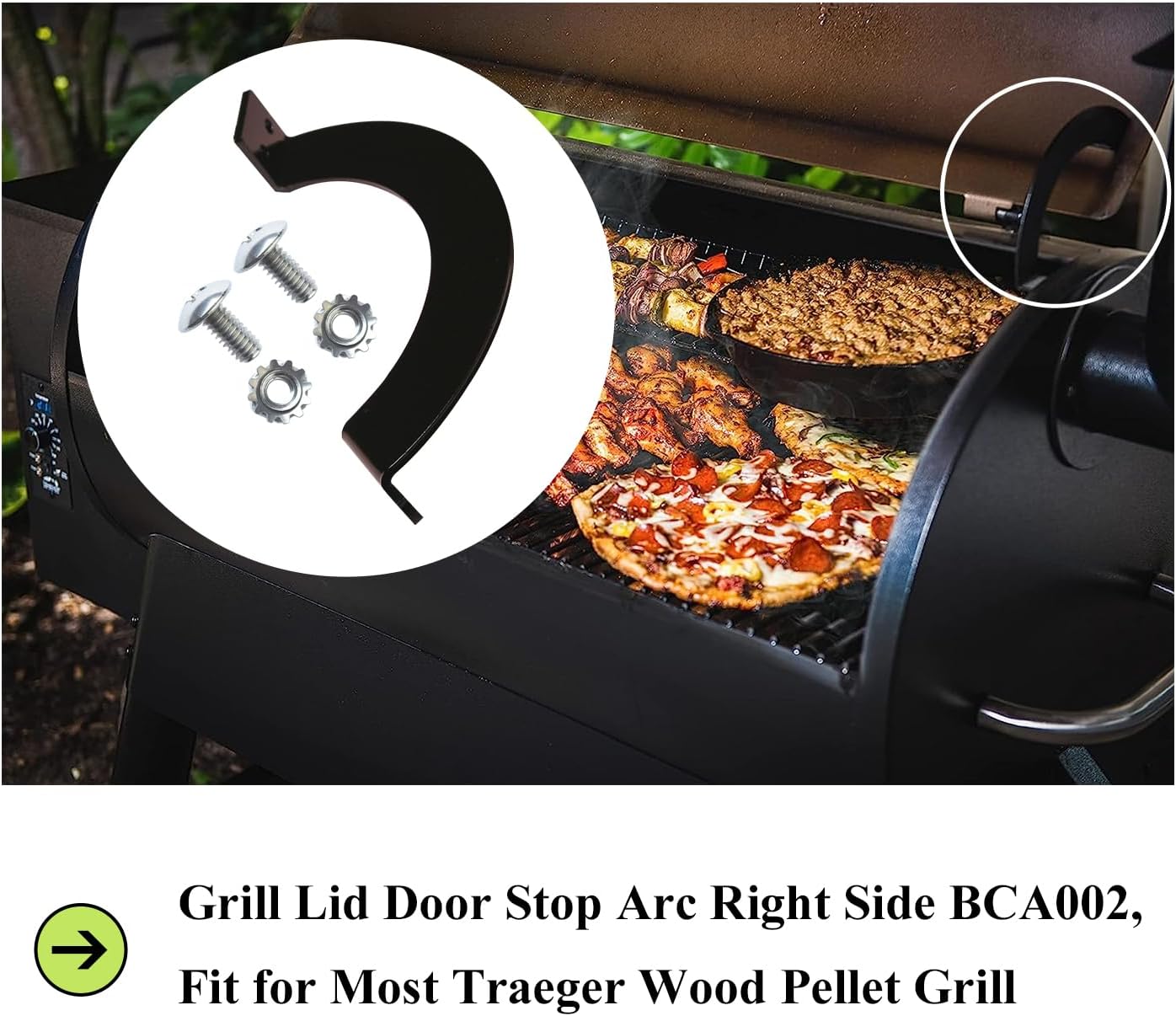 Newly Upgraded BCA002 Grill Lid Door Stop Arc Right Side for Most Traeger Grills, Fits Pro Series 22, Tailgater 20, Century 885, Eastwood 22, Include Door Stop Arc (Right Side) W/Screw
