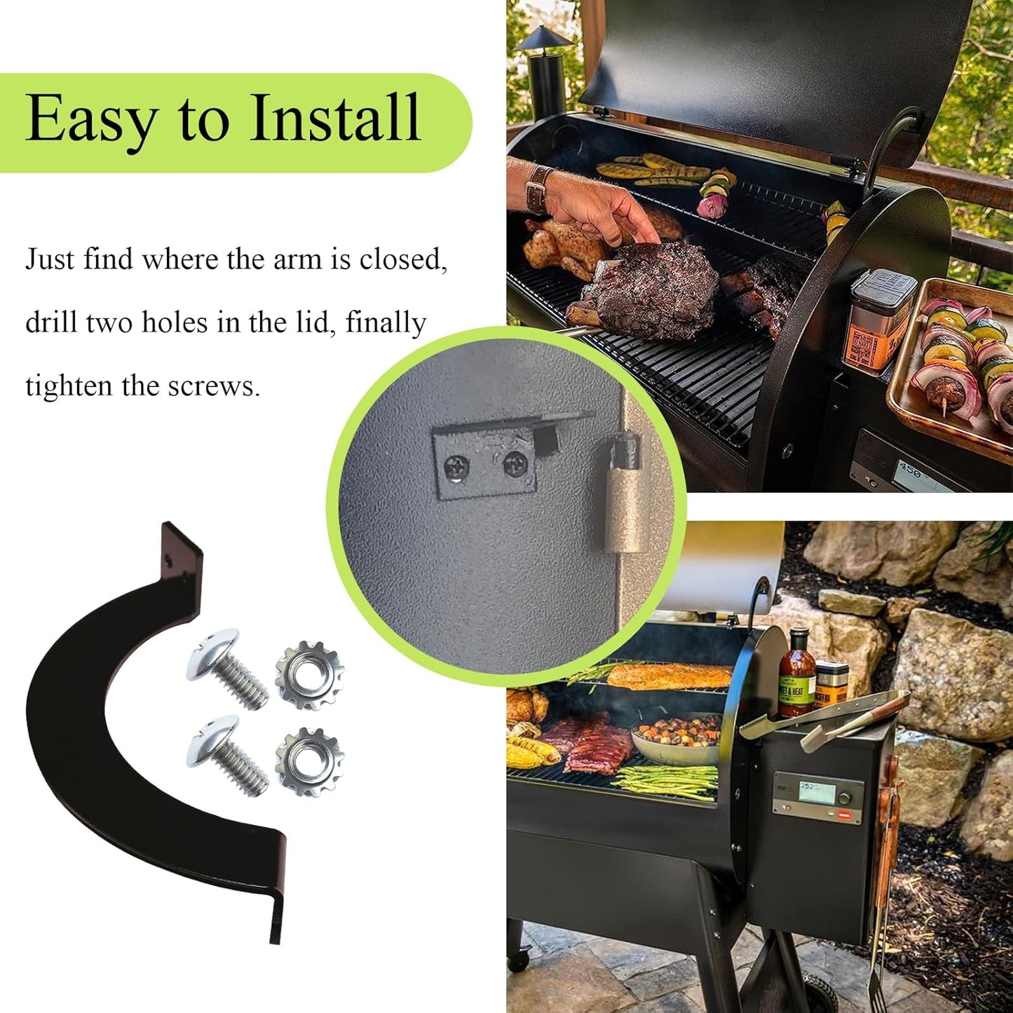 Newly Upgraded BCA002 Grill Lid Door Stop Arc Right Side for Most Traeger Grills, Fits Pro Series 22, Tailgater 20, Century 885, Eastwood 22, Include Door Stop Arc (Right Side) W/Screw