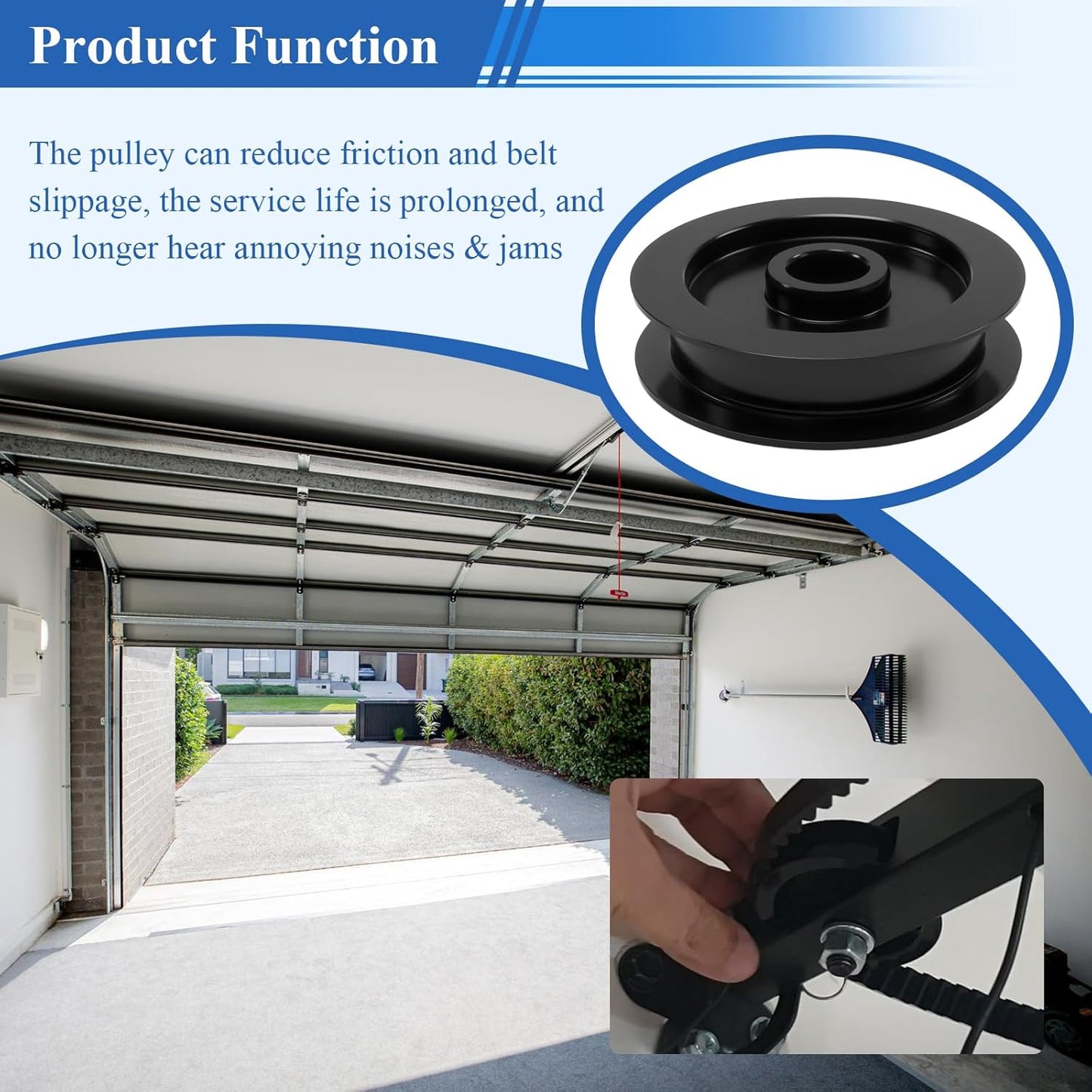 1 Pc 144C54 Metal Idler Pulley, K144C0054M Belt Drive Square Rail, For Garage Door Openers, Fits All LiftMaster Chamberlain Craftsman Belt Drive Square Rail Garage Door, 1/2 inch I.D., 2-1/2 inch O.D.