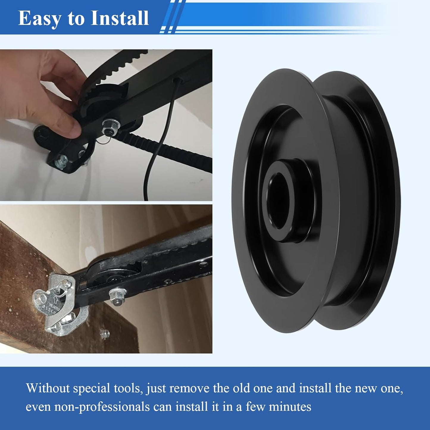 1 Pc 144C54 Metal Idler Pulley, K144C0054M Belt Drive Square Rail, For Garage Door Openers, Fits All LiftMaster Chamberlain Craftsman Belt Drive Square Rail Garage Door, 1/2 inch I.D., 2-1/2 inch O.D.