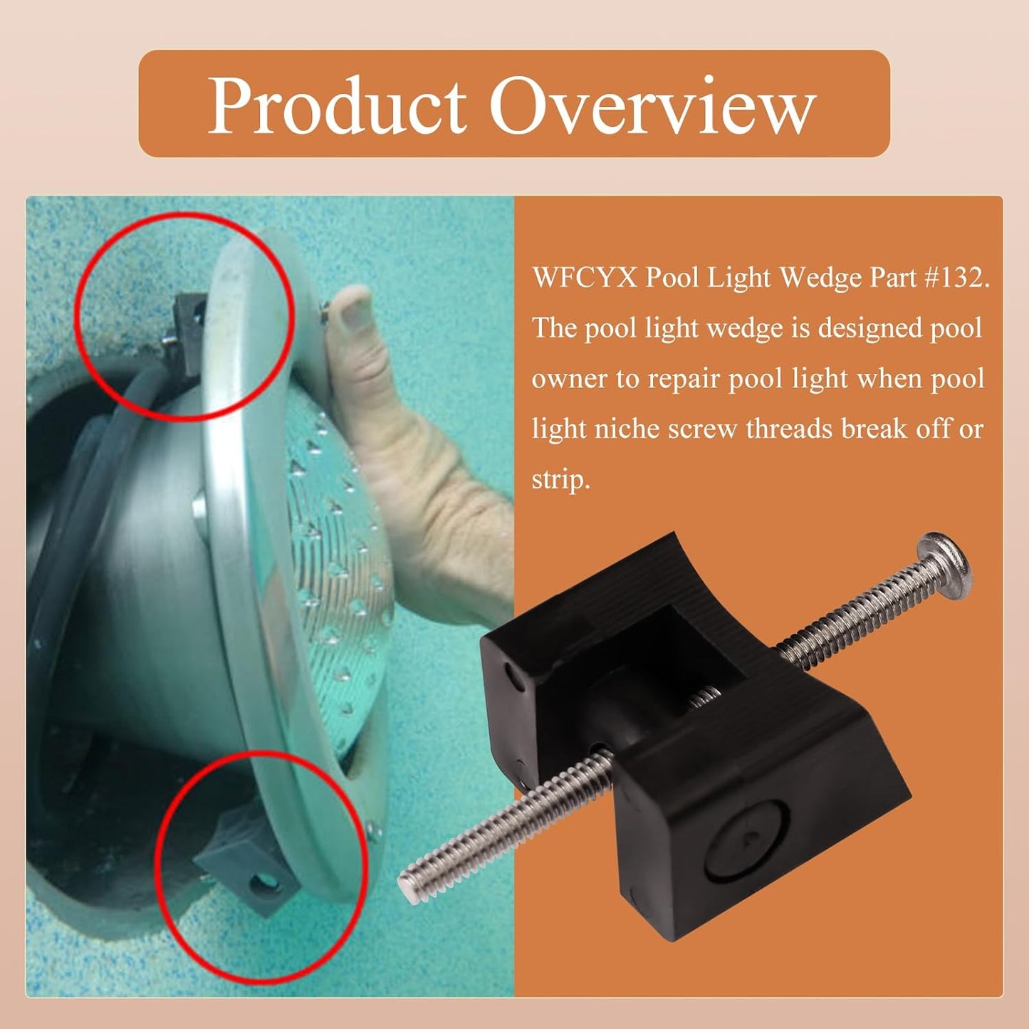 3 Pcs Pool Light Wedge Part #132, Swimming Pool Light Wedge Fixes Broken Swimming Pool Niche, Fits All Pool Lighting Fixtures, Easy Setup, Non-Rust, Durable, UV-Resistant, Above Ground, Inground Pool