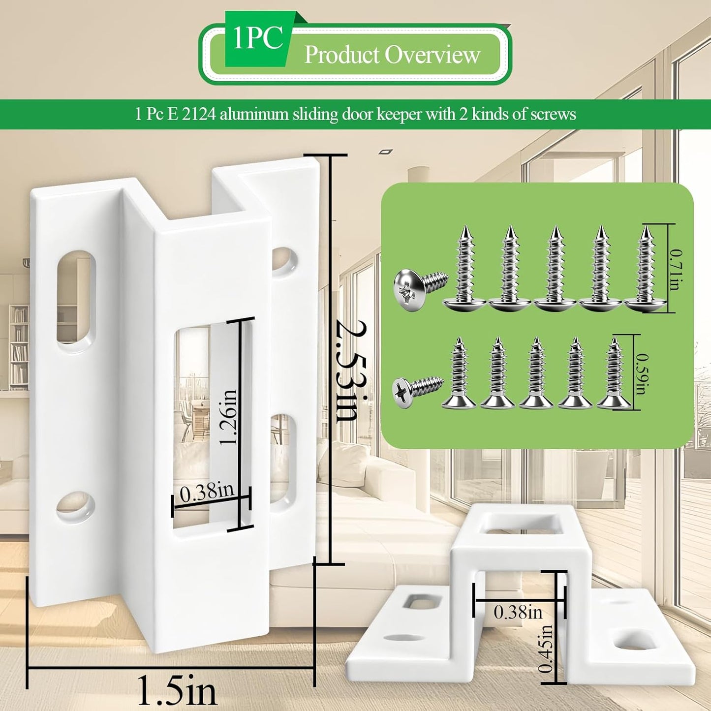 1 Pc E 2124 Aluminum Sliding Door Keeper, for Hook Style Latch, Extruded Sliding Patio Door Latch, Fit for Pella, Micron 1200 Series, Viking Doors and Other Sliding Glass Doors