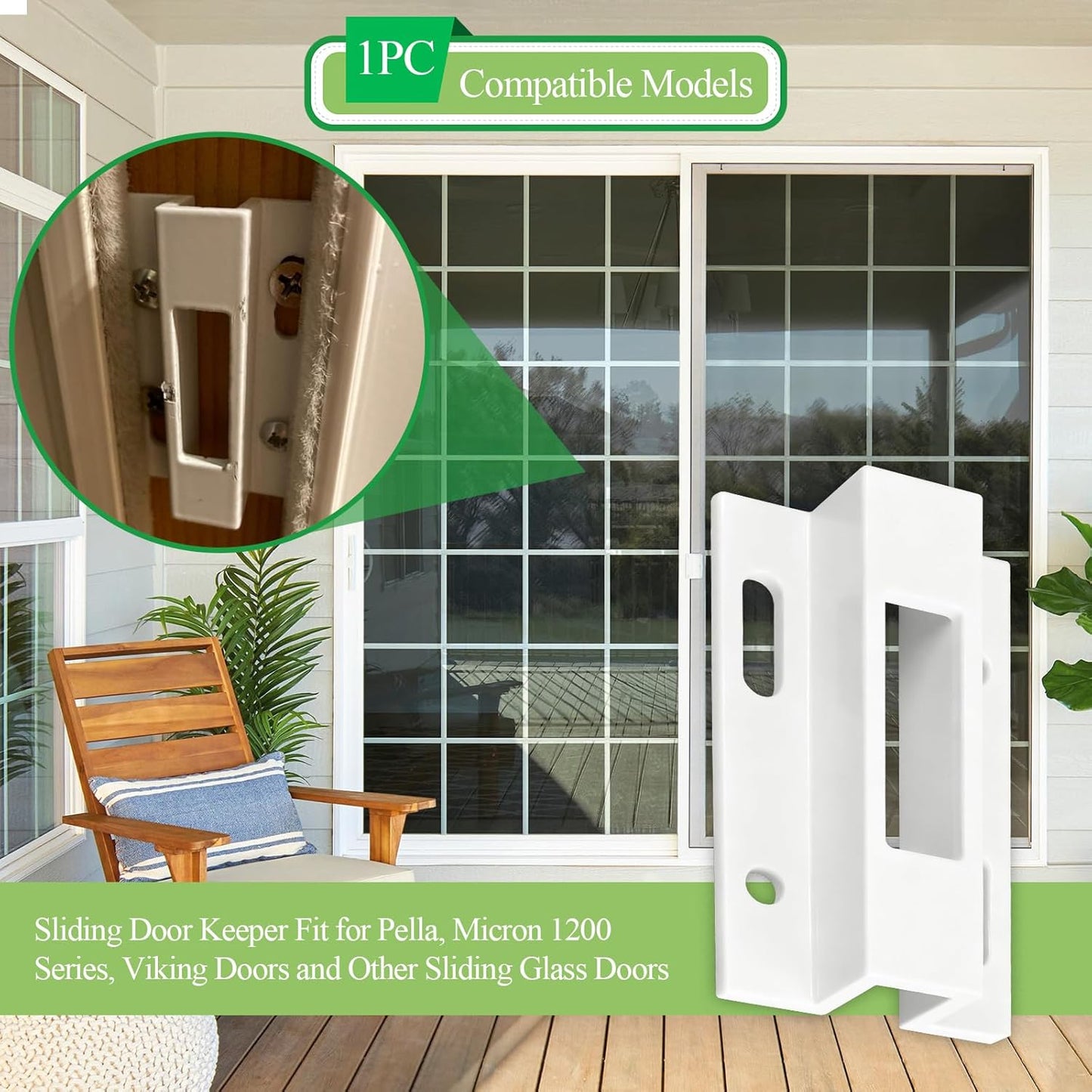 1 Pc E 2124 Aluminum Sliding Door Keeper, for Hook Style Latch, Extruded Sliding Patio Door Latch, Fit for Pella, Micron 1200 Series, Viking Doors and Other Sliding Glass Doors