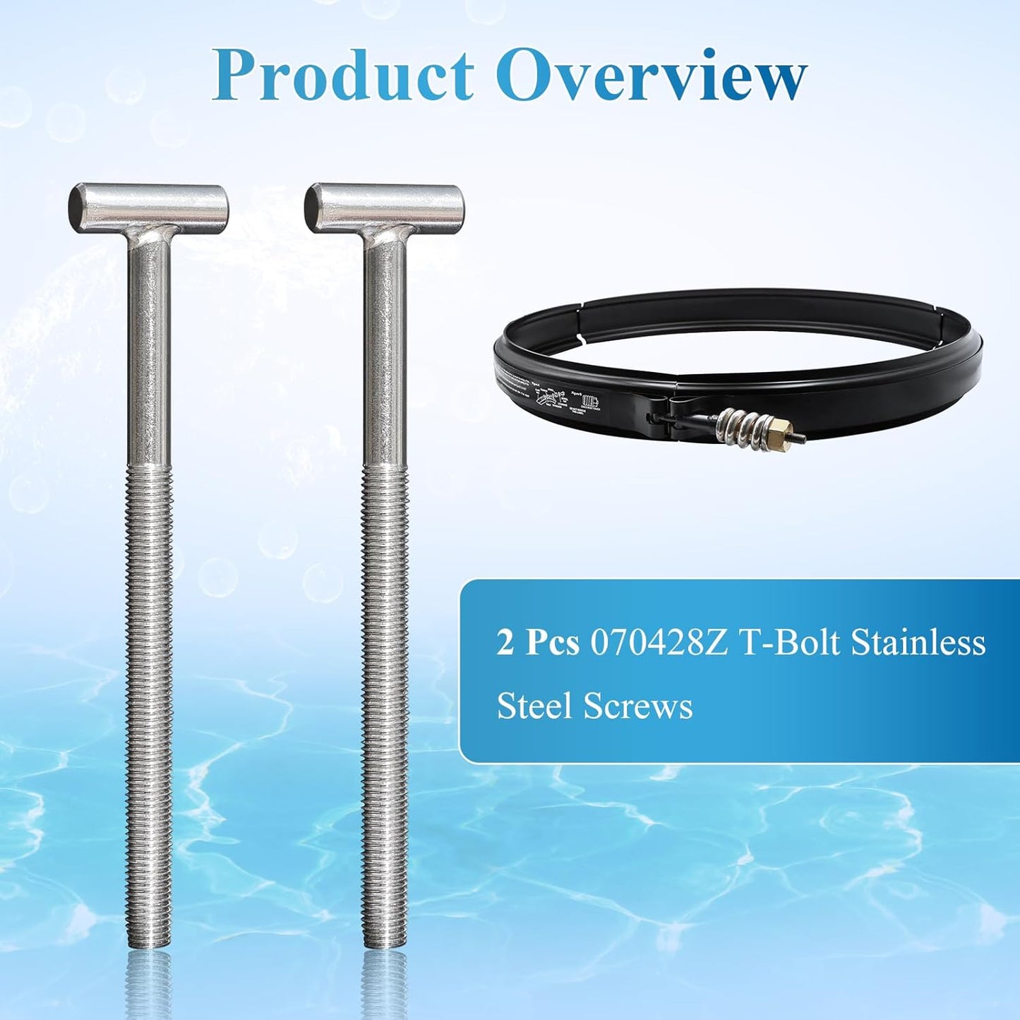2 Pcs 070428Z T-Bolt Stainless Steel Screws for Pool/Spa D.E. Filters, Fits Pentair SM & SMBW 2000 Series, Nautilus Plus Pool Compatible with 194997, 53108900, DEX2420JKIT, DEX2400JN Nut Assemblies