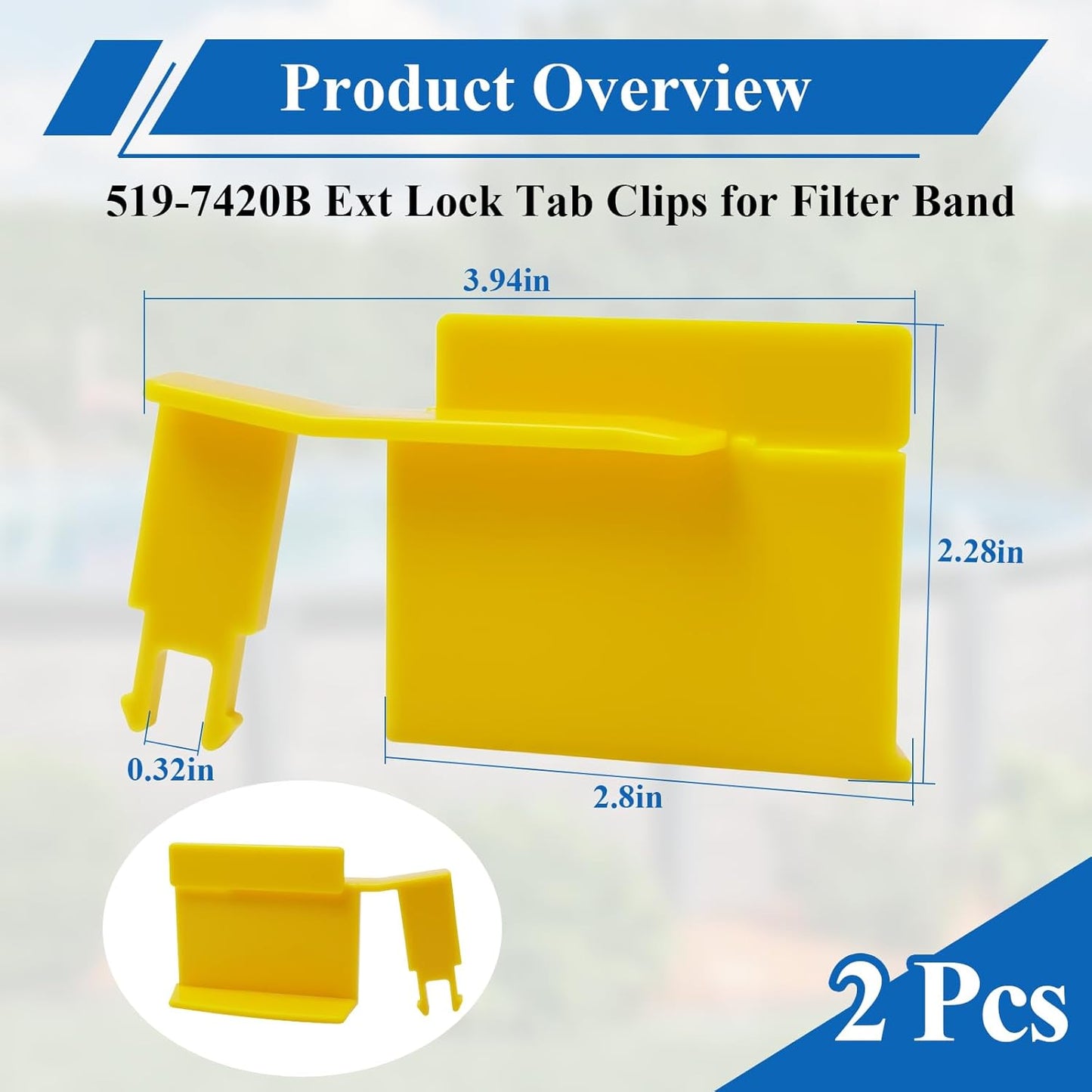 519-7420B Ext Lock Tab Clips for Filter Band, Compatible with Waterway Clearwater II Cartridge Filter and D.E. Filter 550-7500, 550-2060, 550-2075, Yellow, 2 Pcs