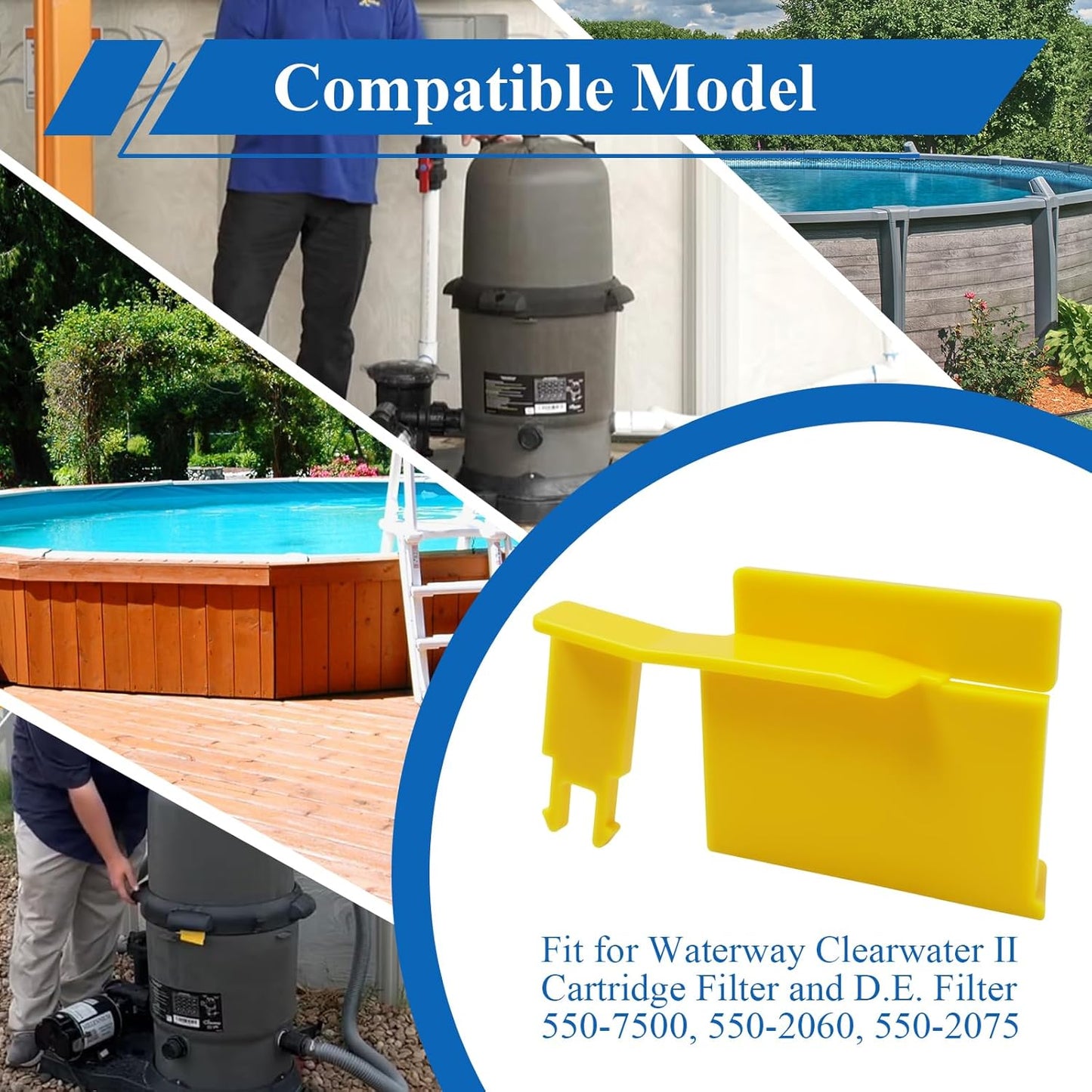 519-7420B Ext Lock Tab Clips for Filter Band, Compatible with Waterway Clearwater II Cartridge Filter and D.E. Filter 550-7500, 550-2060, 550-2075, Yellow, 2 Pcs