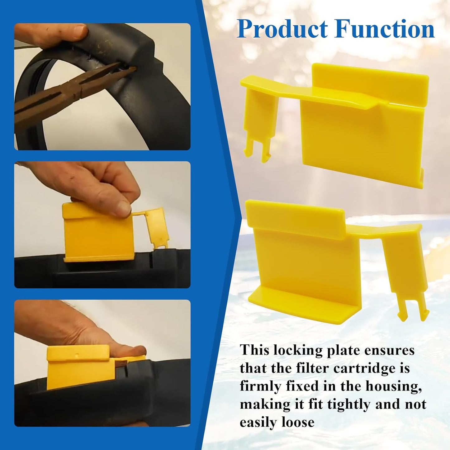 519-7420B Ext Lock Tab Clips for Filter Band, Compatible with Waterway Clearwater II Cartridge Filter and D.E. Filter 550-7500, 550-2060, 550-2075, Yellow, 2 Pcs