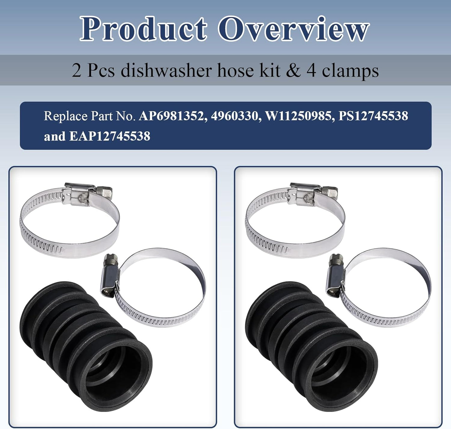 2Pcs W11419334,W11250985 Dishwasher Circulation Pump To Sump Connect Hose Replacement Parts, Fits Jenn Air, Kenmore, Kitchen Aid, Maytag & Whirlpool Dishwashers, Replaces 4960330,AP6981352,PS12745538