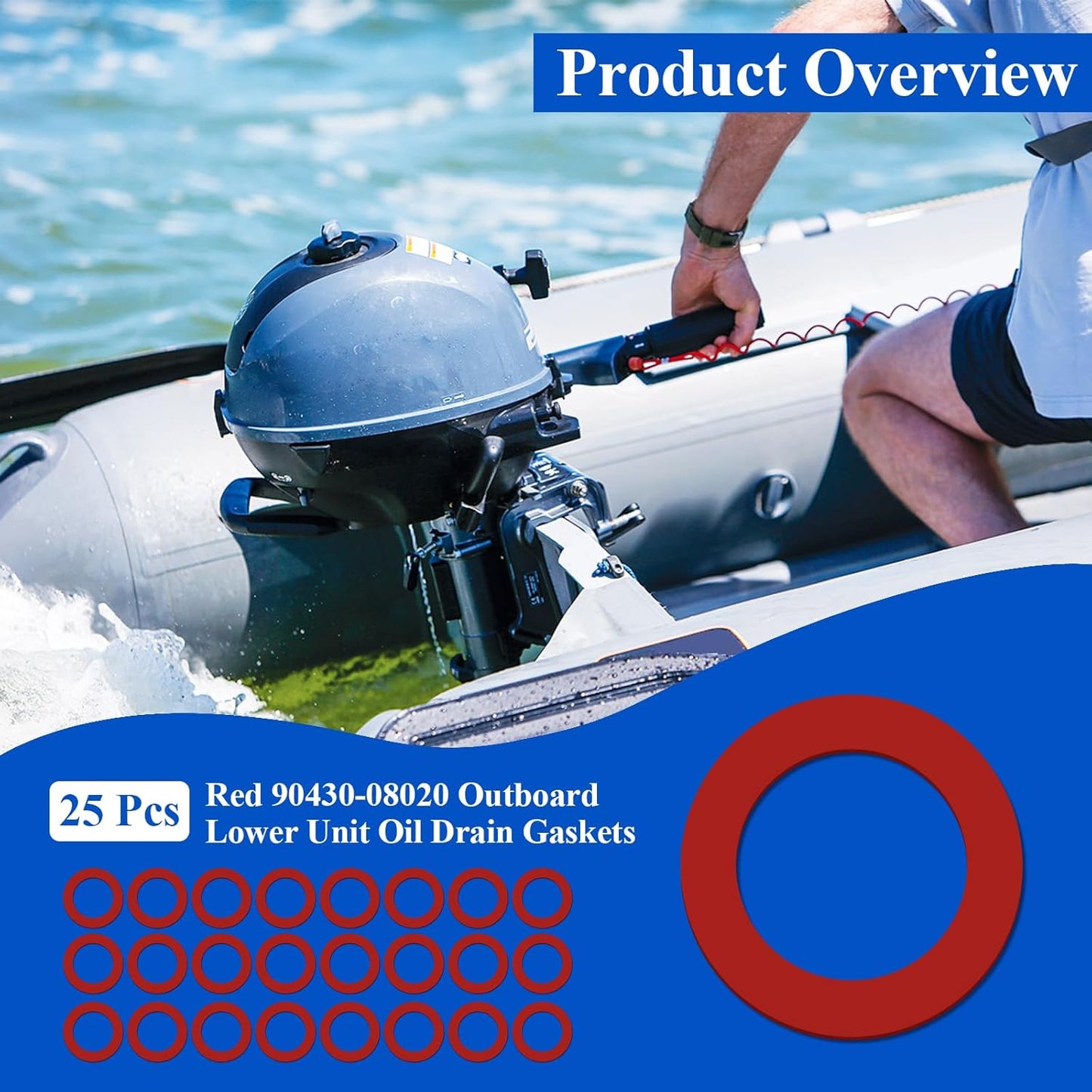 25 Pcs 90430-08020 90430-08003 Outboard Lower Unit Oil Drain Gaskets Compatible with Yamaha 4 Stroke Outboard Motors Gear Case Seals, Lower Gear Case Oil Drain Gasket, Hard Fiberboard Gaskets, Red
