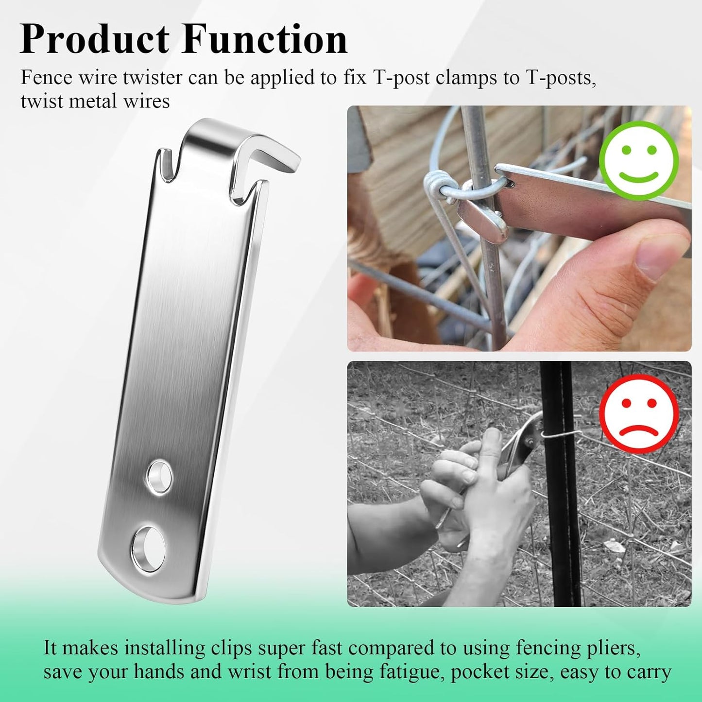 6 Pcs 2 Holes Wire Twister, for T-posts, U-posts, Y-posts, Round Posts Fence, Multi-functional Bender, High-tensile Wire Tool, Twisting Tool, Fencing Tool, 5mm, 7mm Diameter Holes
