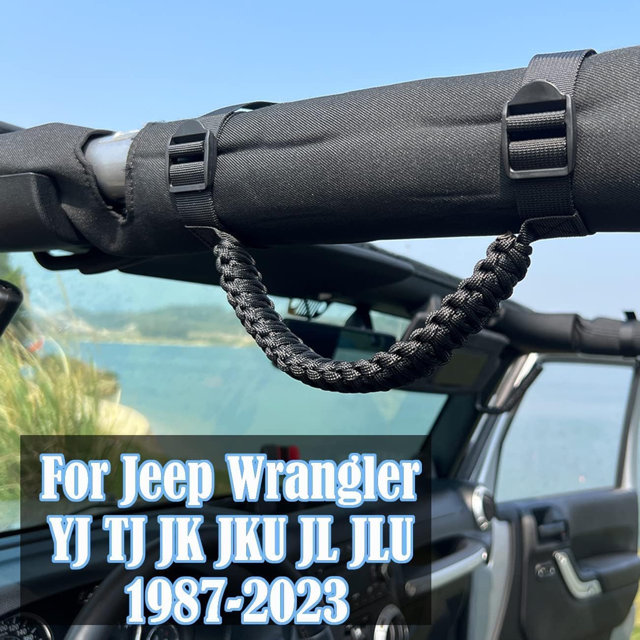 Roll Bar Grab Handles for Jeep Grab Handles for Jeep Wrangler YJ TJ JK JKU JL JLU 1987-2024 Paracord Grab Handle 250 Pounds Load,Black