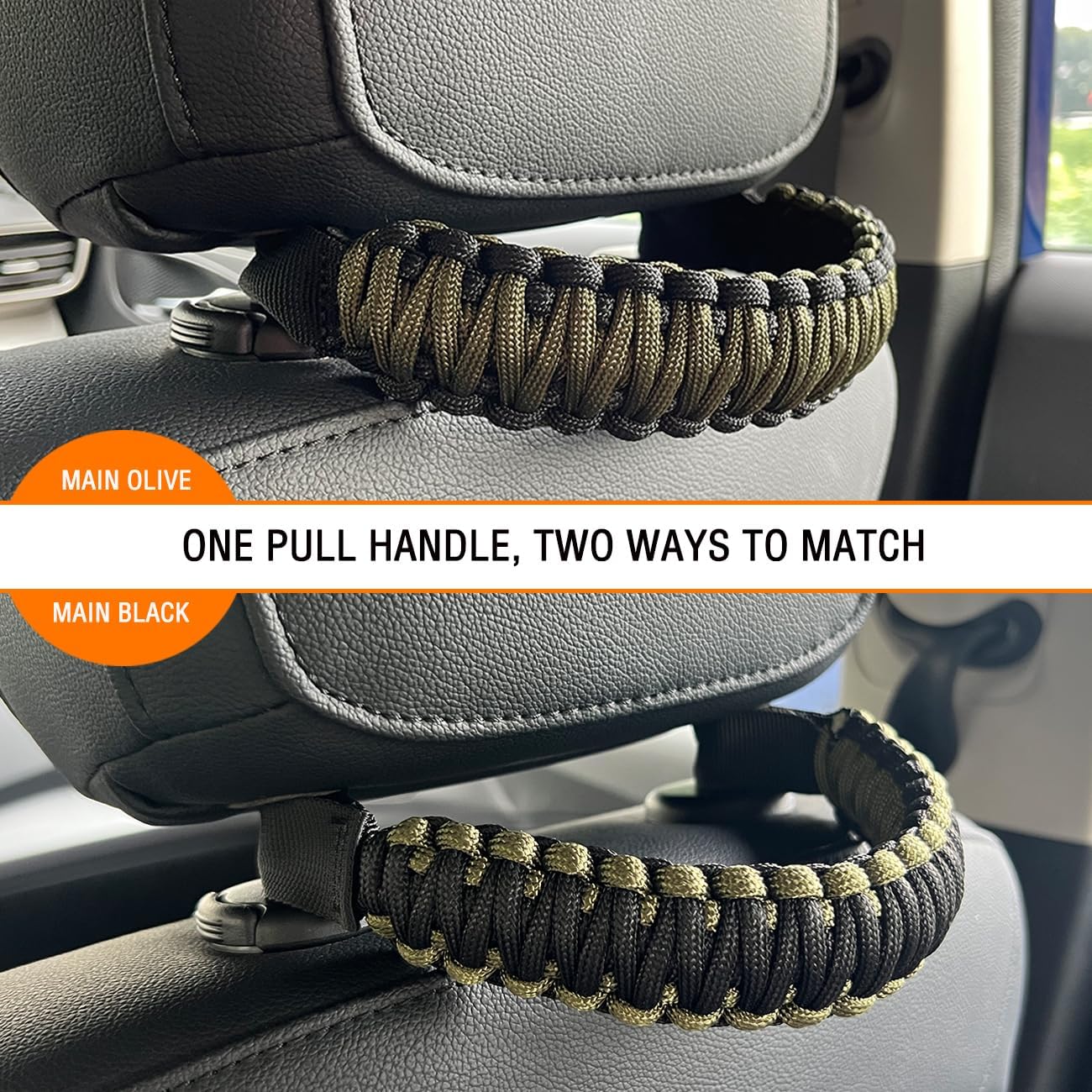 Headrest Grab Handles Universal Grip Handles,Passenger Support Handles for Jeep Wrangler,Ford Bronco,Toyota,Tacoma,Trucks,SUV,Cars,2Pack (Black&Olive)