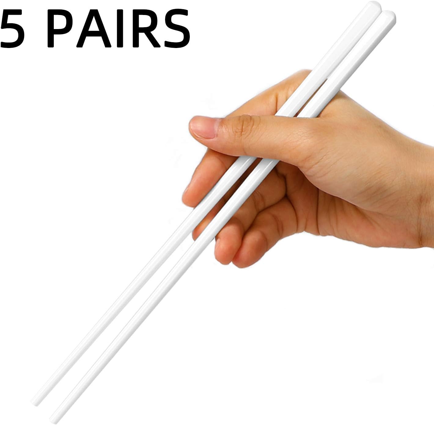 Ceramic Chopsticks Set of 5, Porcelain Chinese Chopsticks Easy To Clean, 9.6-Inch (White)