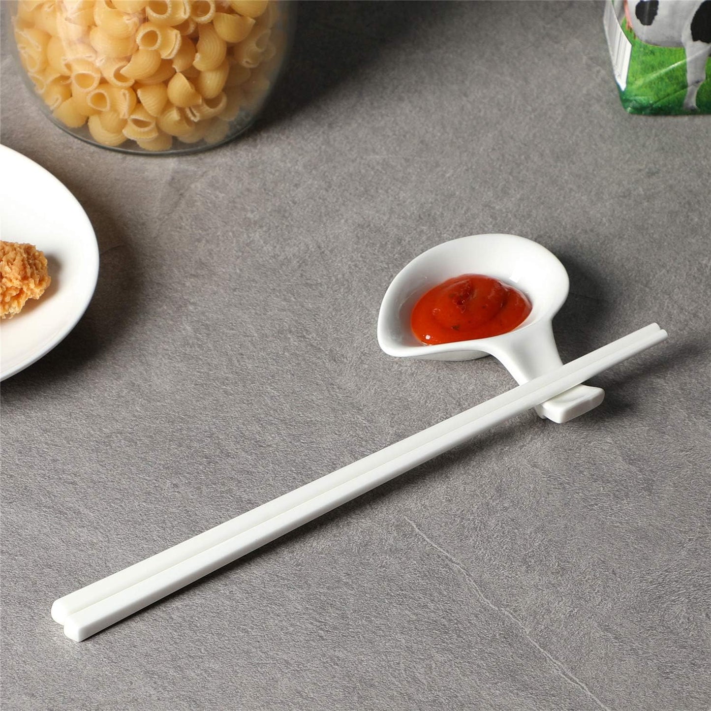 Ceramic Chopsticks Set of 5, Porcelain Chinese Chopsticks Easy To Clean, 9.6-Inch (White)