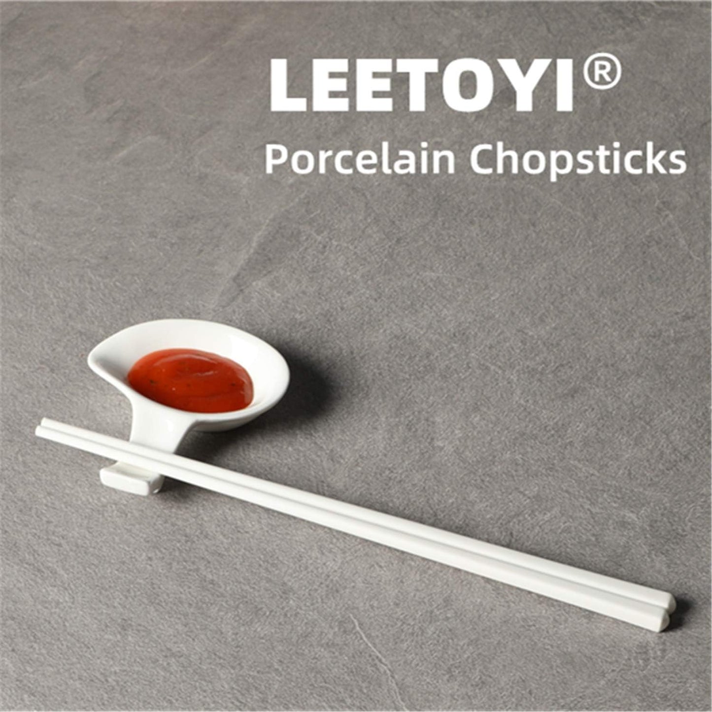 Ceramic Chopsticks Set of 5, Porcelain Chinese Chopsticks Easy To Clean, 9.6-Inch (White)