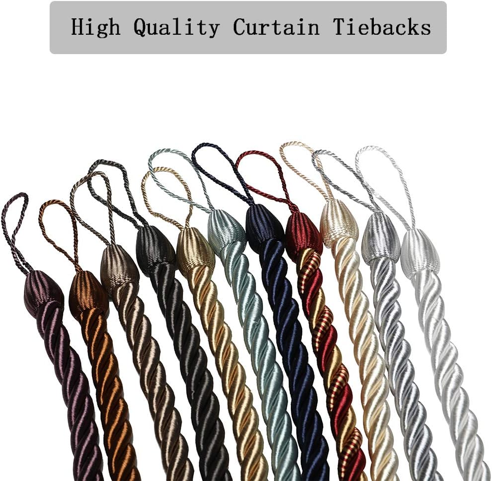 Curtain Ropes Tiebacks Tie-Backs, Curtain Handmade Holdbacks with 2 Metal Screw Hooks - White 2 Pack