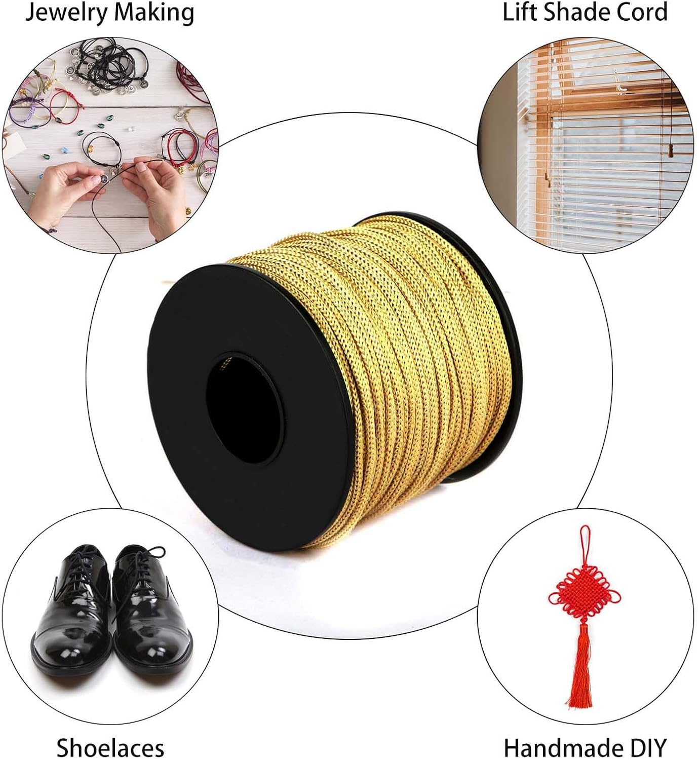 Nylon Satin Cord, 2mm 50 Yards Braided Lift Shade Cord for Necklace Bracelet String Cord, Blind Shade, Trim and Shoelaces (Gold)