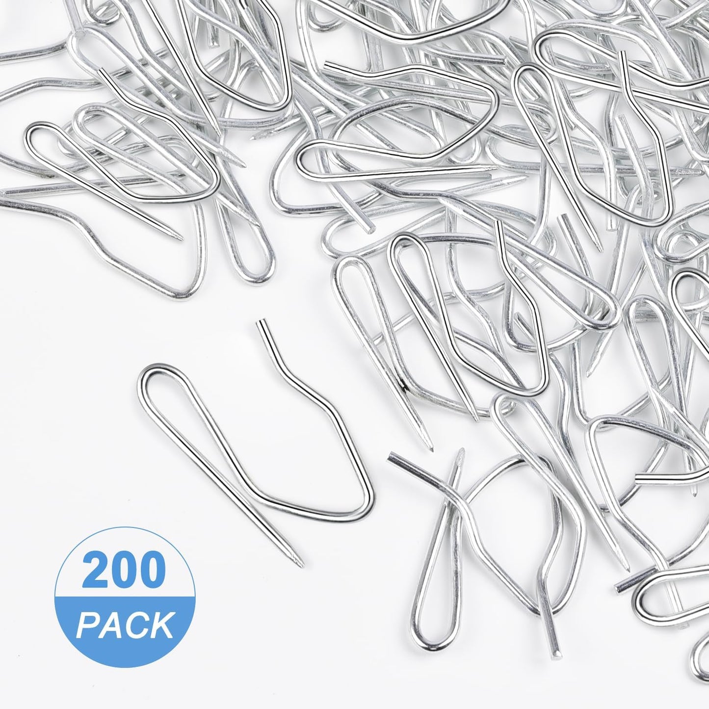 Metal Curtain Hooks, 200pcs Drapery Pins Stainless Steel Pin-on Hooks for Window Shower Door Curtain, Silver White