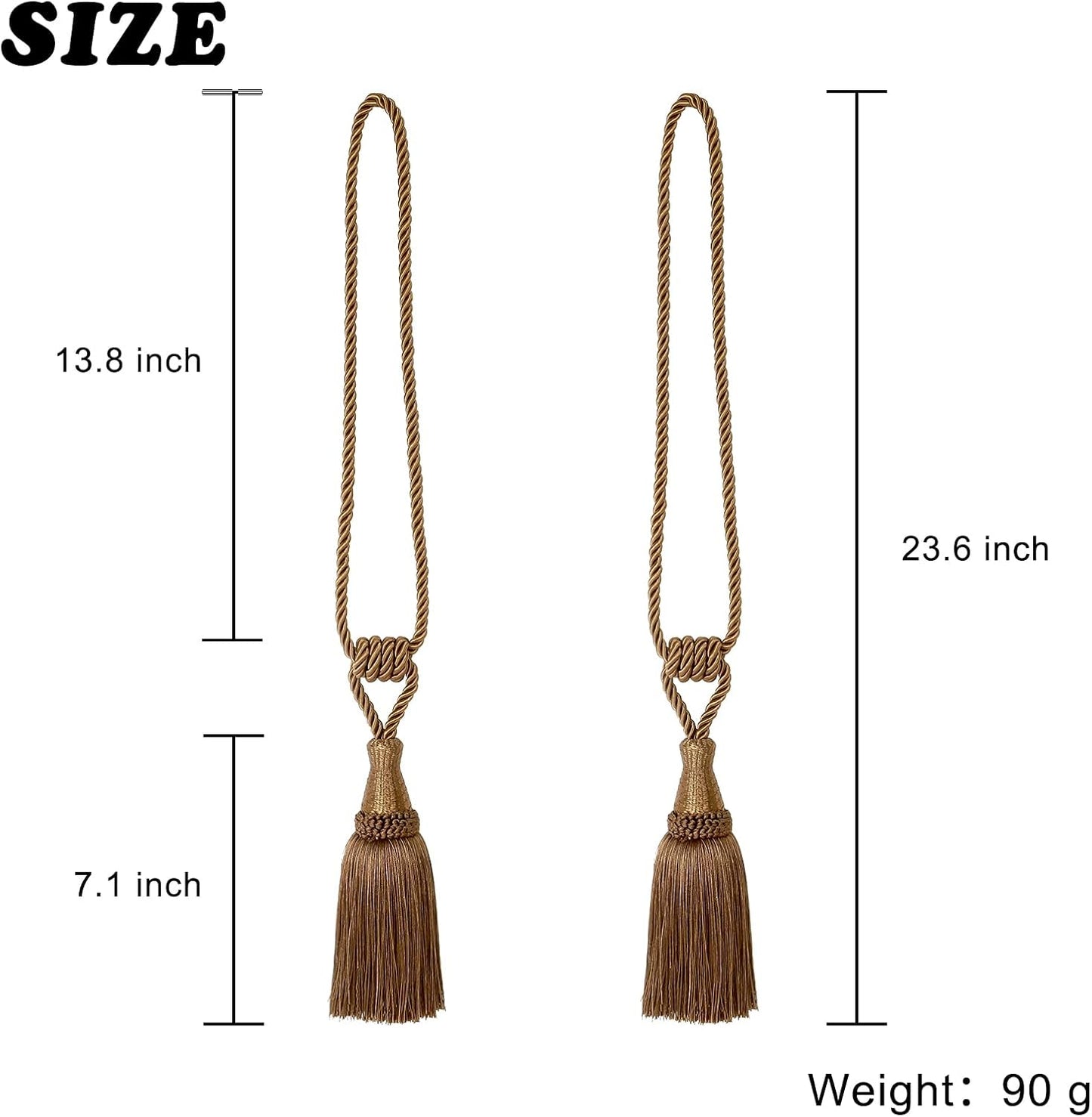 Curtain Tiebacks Handmade Holdbacks for Curtains Drape Decorative Tie Backs with Tassels(Coffee, 2 Pack)
