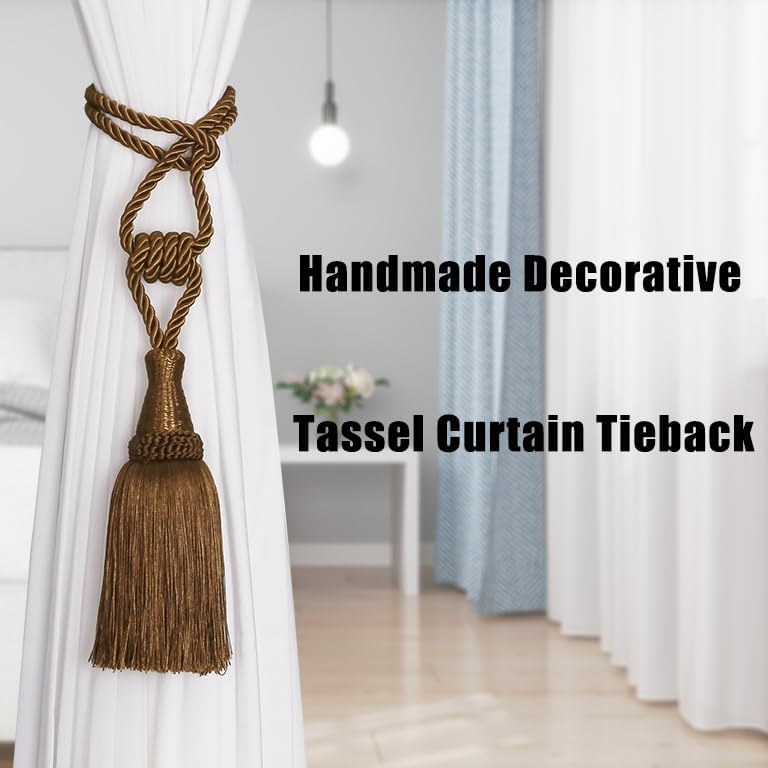 Curtain Tiebacks Handmade Holdbacks for Curtains Drape Decorative Tie Backs with Tassels(Coffee, 2 Pack)