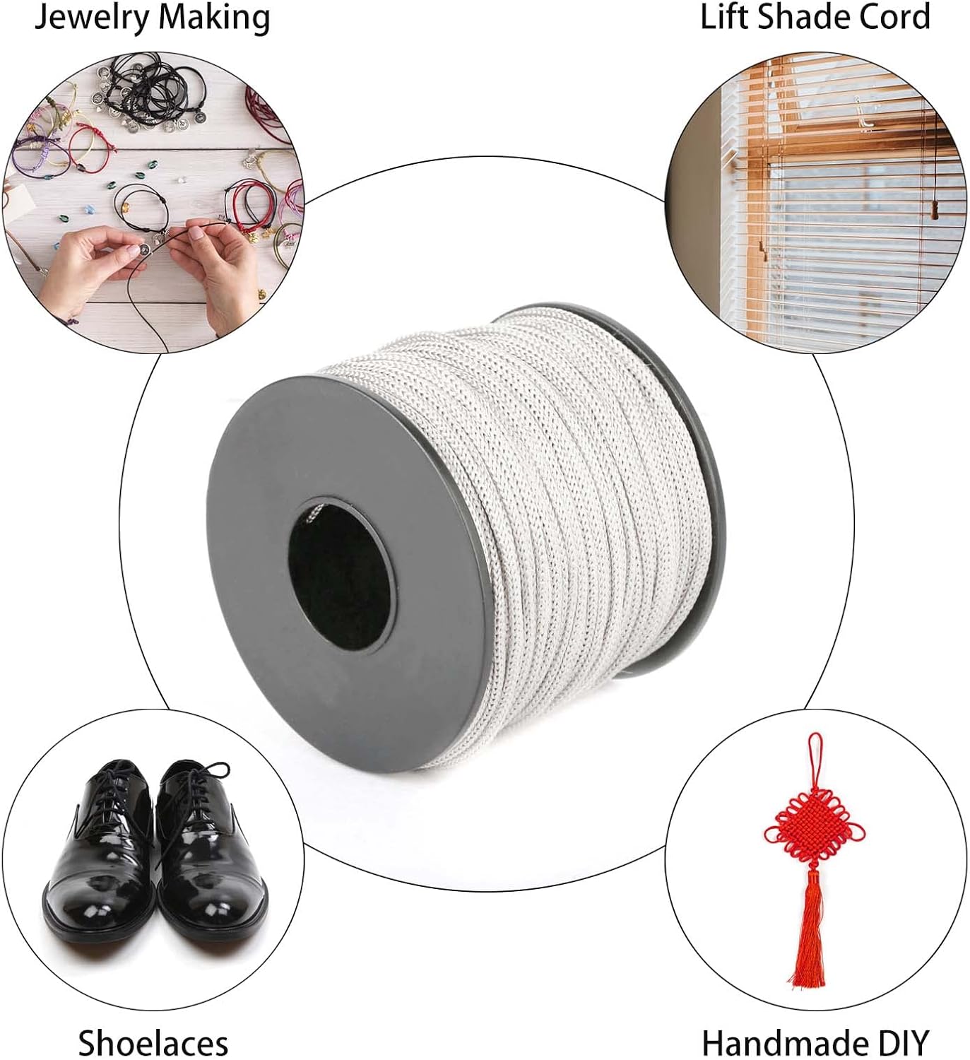 Nylon Satin Cord, 2mm 50 Yards Braided Lift Shade Cord for Necklace Bracelet String Cord, Blind Shade, Trim and Shoelaces (White)