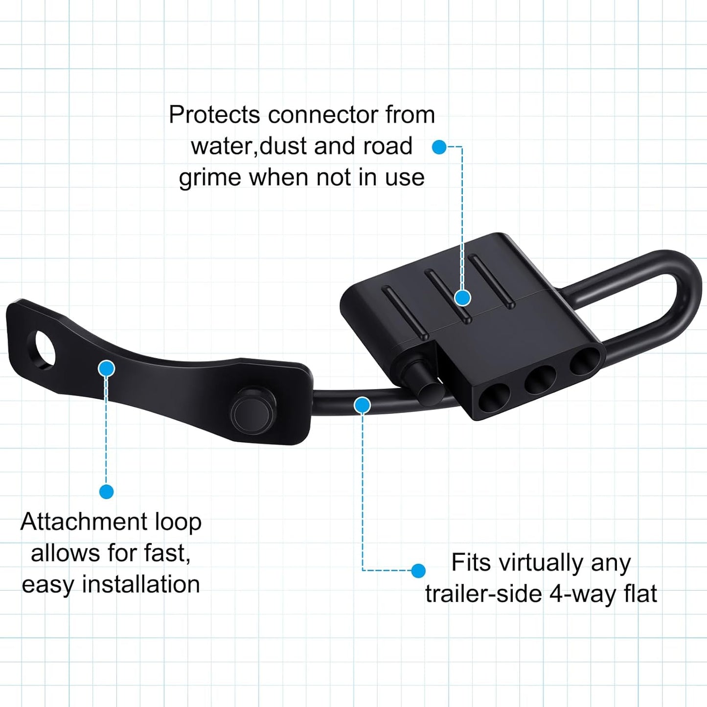 8 Pack 4-pin Flat Trailer Wiring Harness Connector Dust Cover Black Vehicle Side Plug Terminals Connection Dust Cover Bulk for Trailer Replace Against Dirt Water Rust