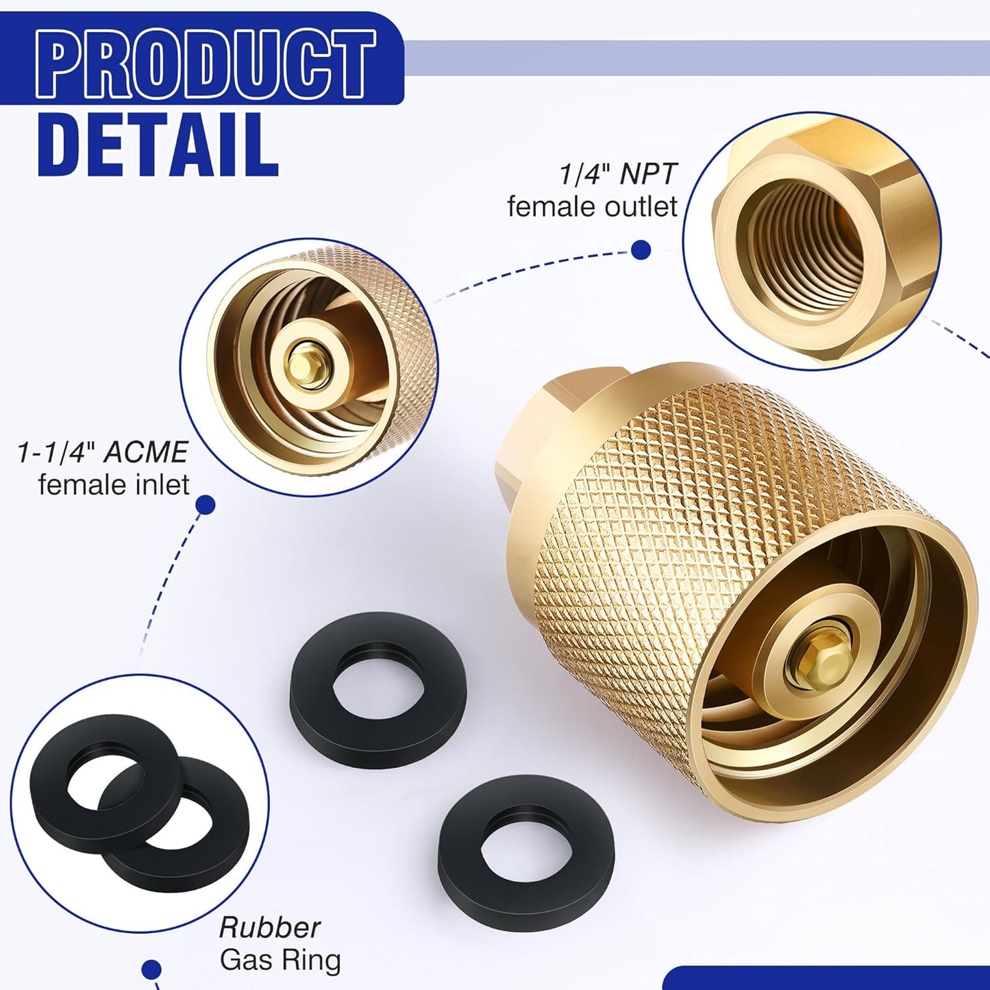 1 Pack Forklift Connector Female, Replacement for 7141F Propane Tank Connector, 1-1/4" Female Inlet x 1/4" NPT Female Outlet, with 2 Pcs Rubber O Rings