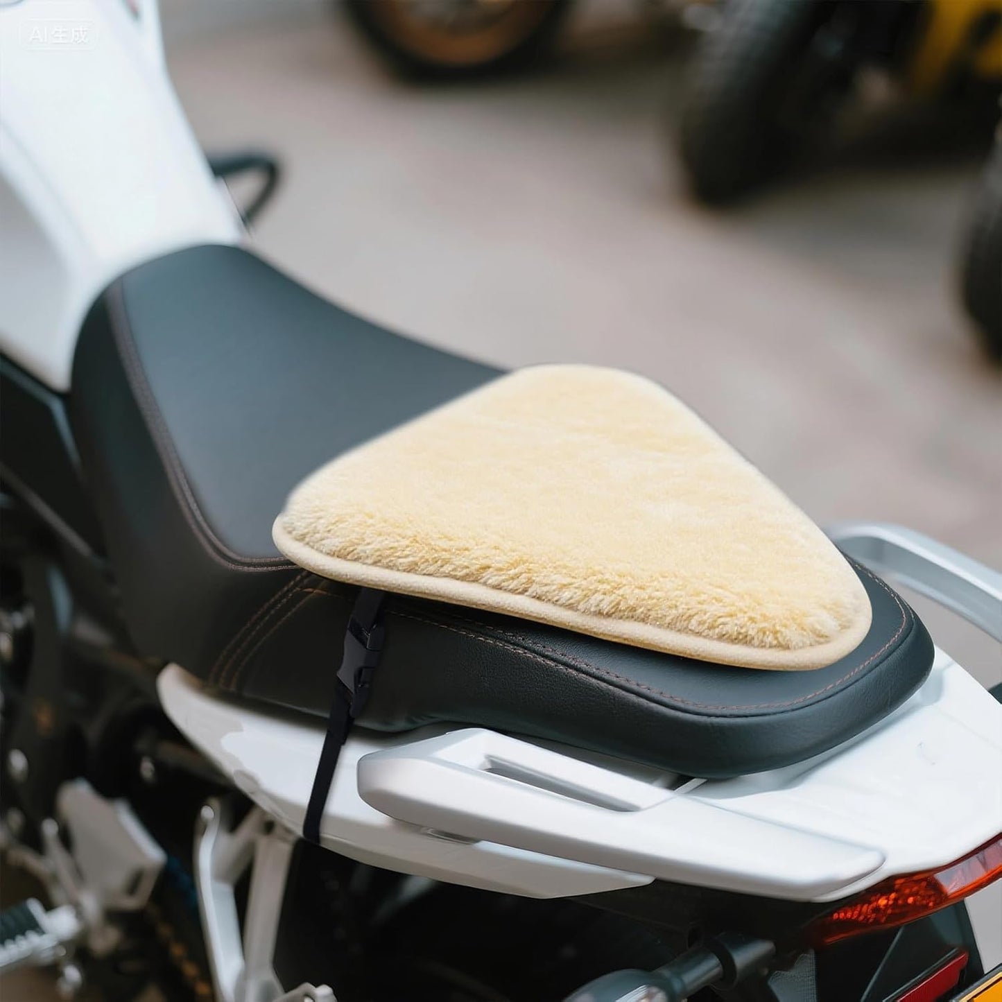 2 Pcs Sheepskin Motorcycle Seat Cover 12 x 15 inch Motorcycle Seat Pad Cushion for Temperature Control Summer Winter for Long-Distance Touring Riders