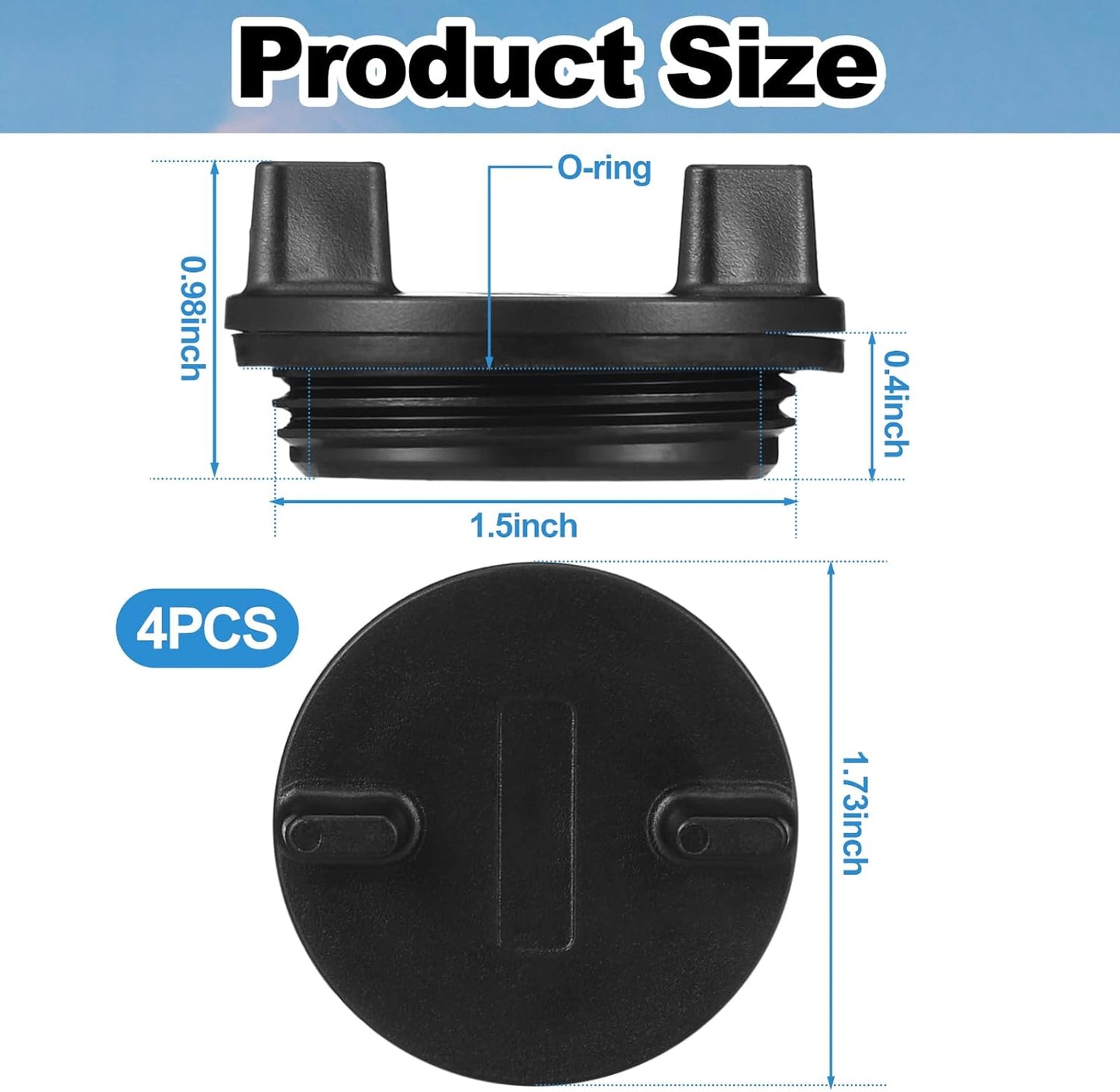 4 Pcs Fuel Deck Fill Cap for Boat Gas Tank Black Marine Fuel Filler Cap with O-Ring Seal Non-Locking Plastic Replacement Universal
