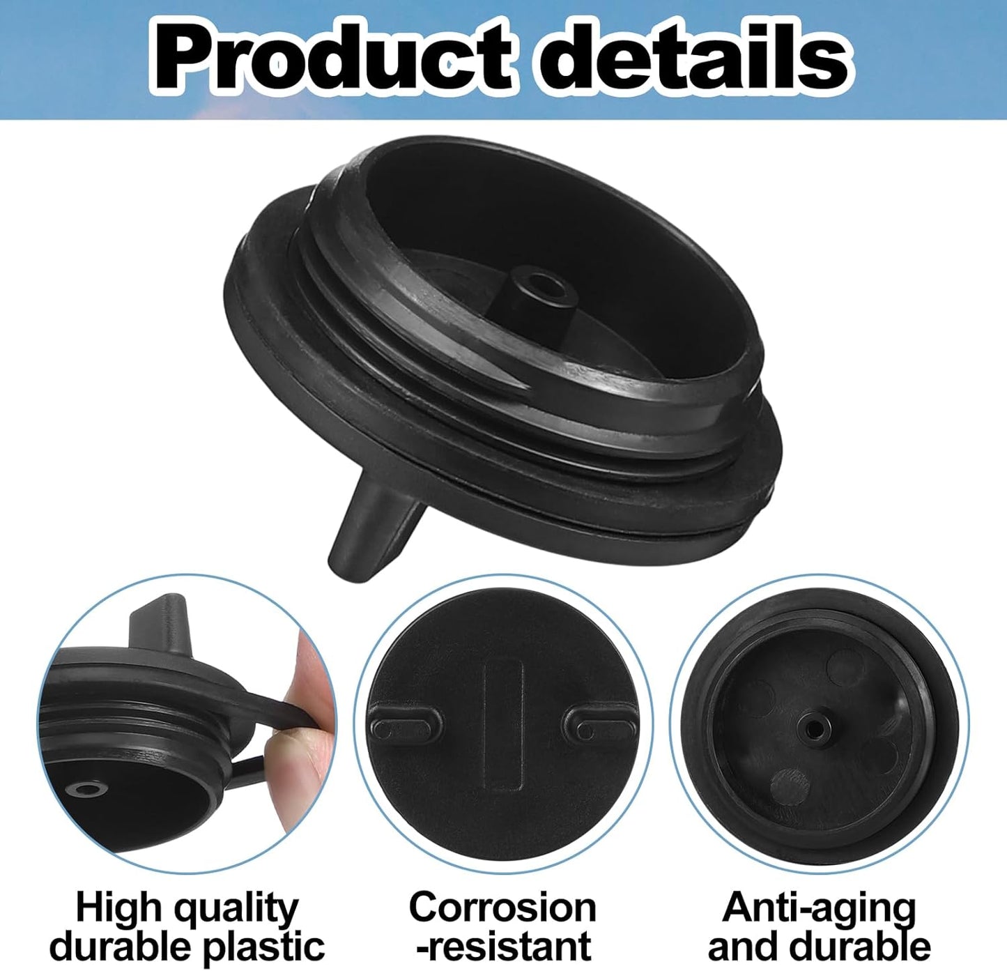 4 Pcs Fuel Deck Fill Cap for Boat Gas Tank Black Marine Fuel Filler Cap with O-Ring Seal Non-Locking Plastic Replacement Universal