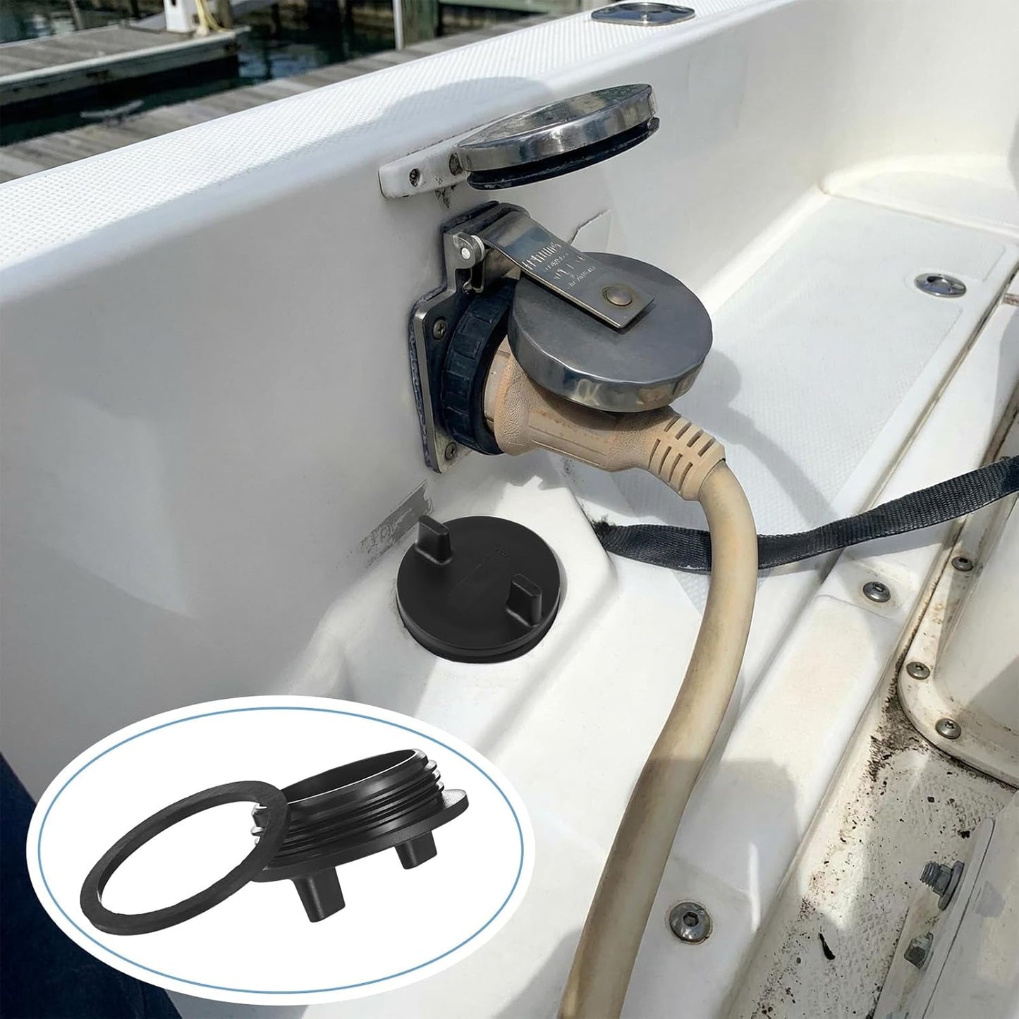 4 Pcs Fuel Deck Fill Cap for Boat Gas Tank Black Marine Fuel Filler Cap with O-Ring Seal Non-Locking Plastic Replacement Universal