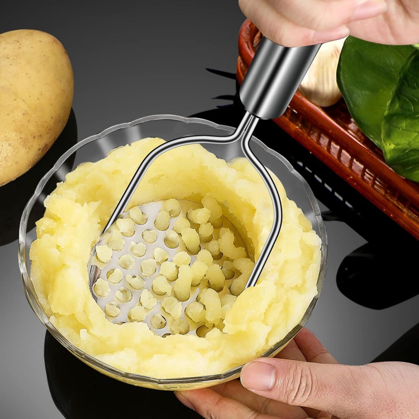 Potato Masher,  2 Pack Stainless Steel Integrated Kitchen Tool Food Masher for Potatoes, Vegetables, Berries, Fruits, Baby Food, Avocado