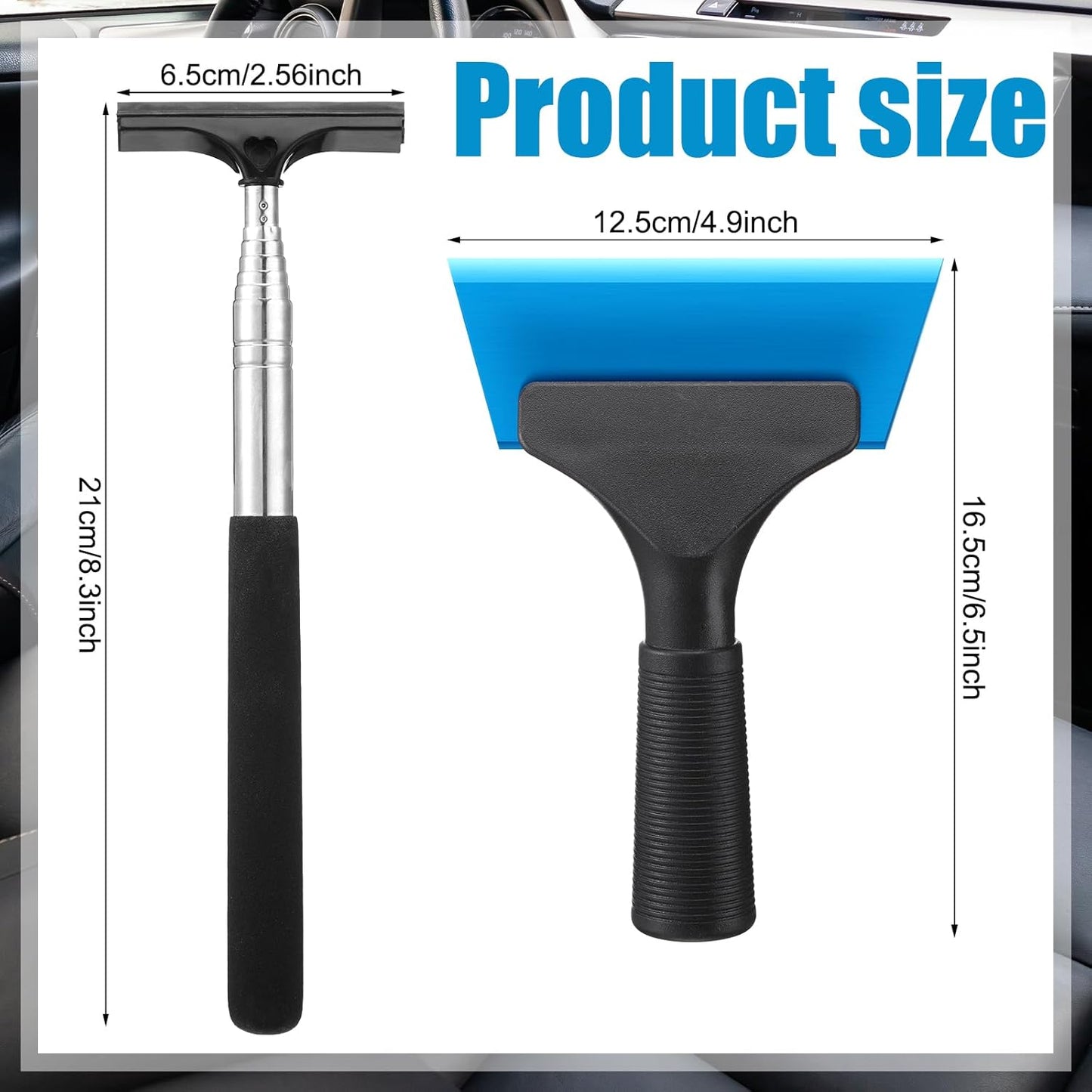 2 Pcs Side Mirror Squeegee Small 39 Inch Retractable Handle Car Squeegee with 5 Inch Car Window Mini Rearview Mirror Wiper for Glass Door Rainy Foggy Accessories