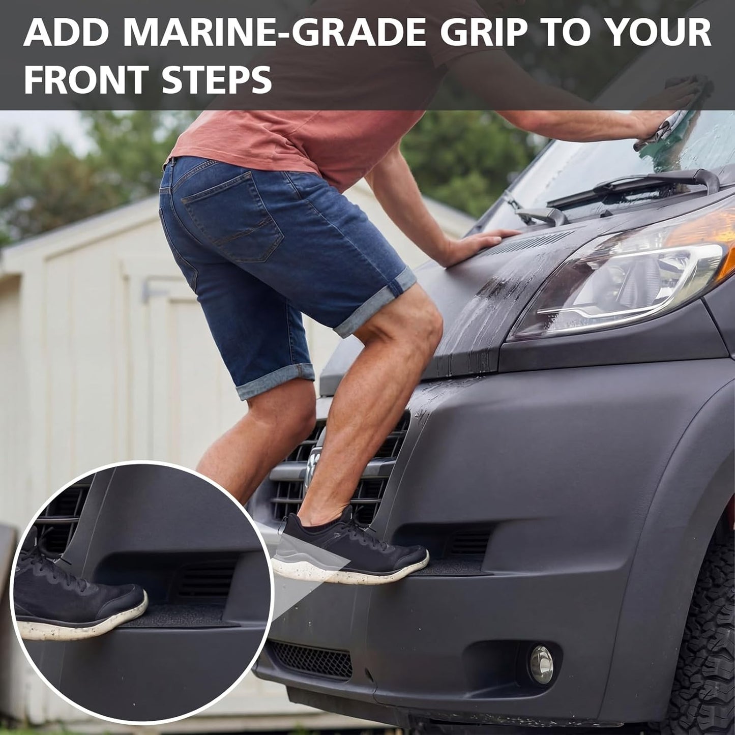 2 Pack Non-Slip Front Bumper Step Grips, Van Life Accessories Durable Sandpaper Material for Safe Windshield Cleaning, Self-Adhesive Easy Installation Compatible with Promaster 2014-2022