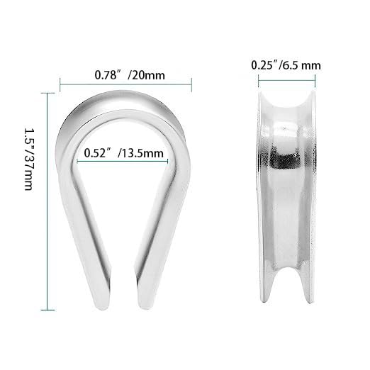 M5 Stainless Steel Thimble for 5/32" - 3/16" Dia Wire Rope Cable Thimbles Rigging-20pcs