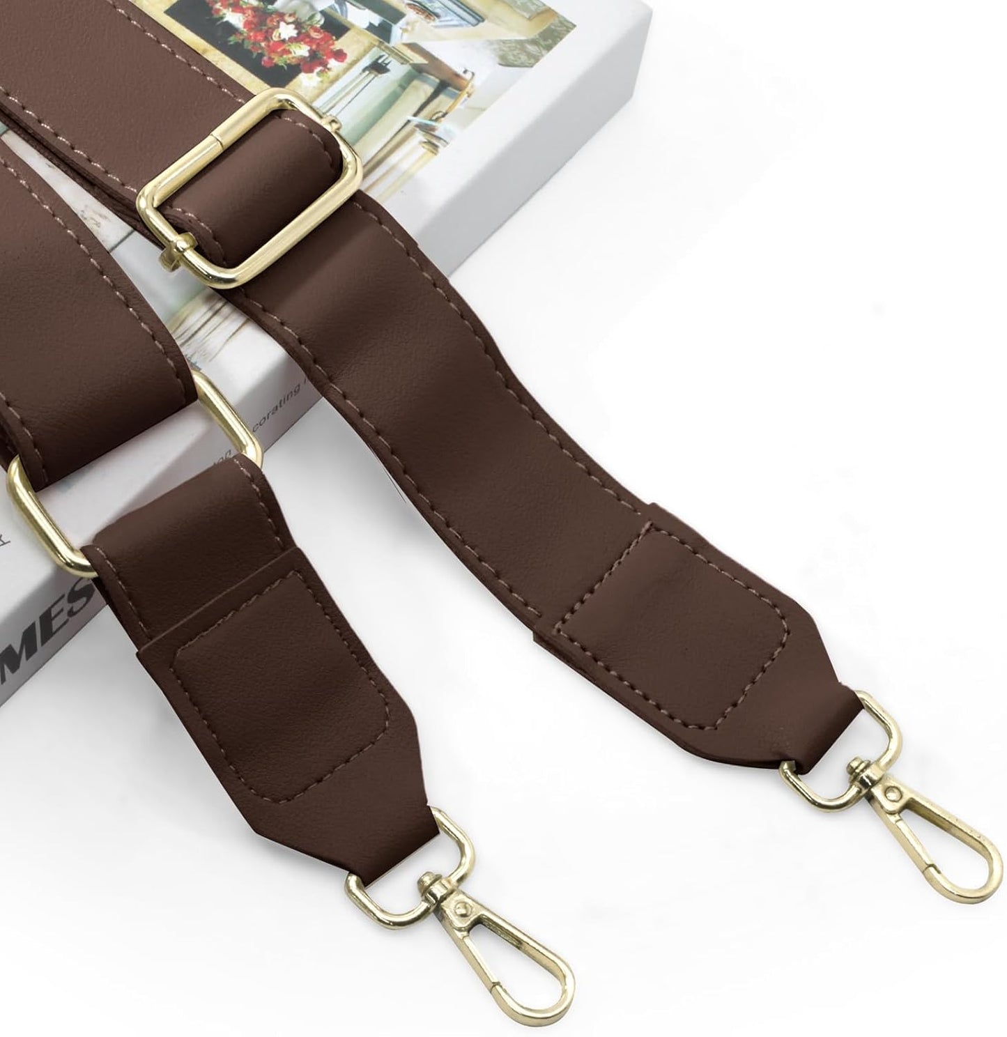 Dark Brown Leather Purse Strap Wide Adjustable Shoulder Purse Strap Handbags Replacement Crossbody Straps with Swivel Clasps, 33~55inch
