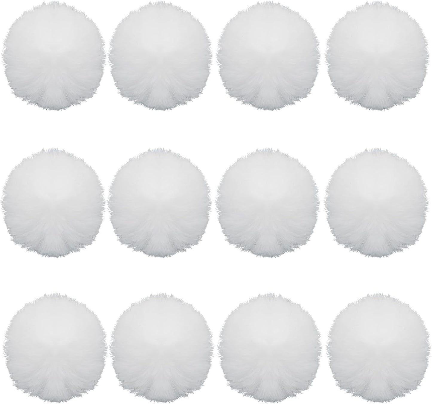 12 Pack Small Faux Fur Pom Pom Balls, 2.75 inch Fluffy Pompom Ball Elastic Loop Accessories, White Pompoms for Hats/Shoes/Scarves/Gloves/Bags