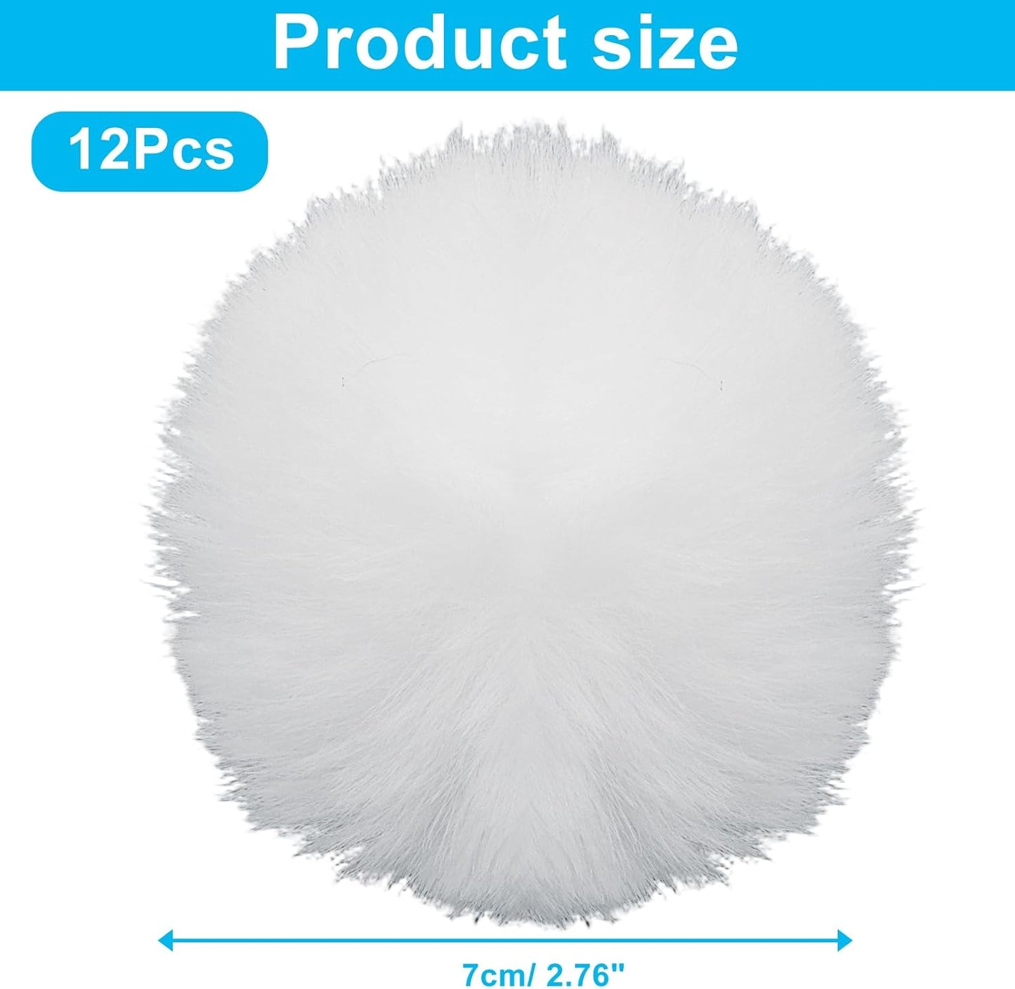 12 Pack Small Faux Fur Pom Pom Balls, 2.75 inch Fluffy Pompom Ball Elastic Loop Accessories, White Pompoms for Hats/Shoes/Scarves/Gloves/Bags