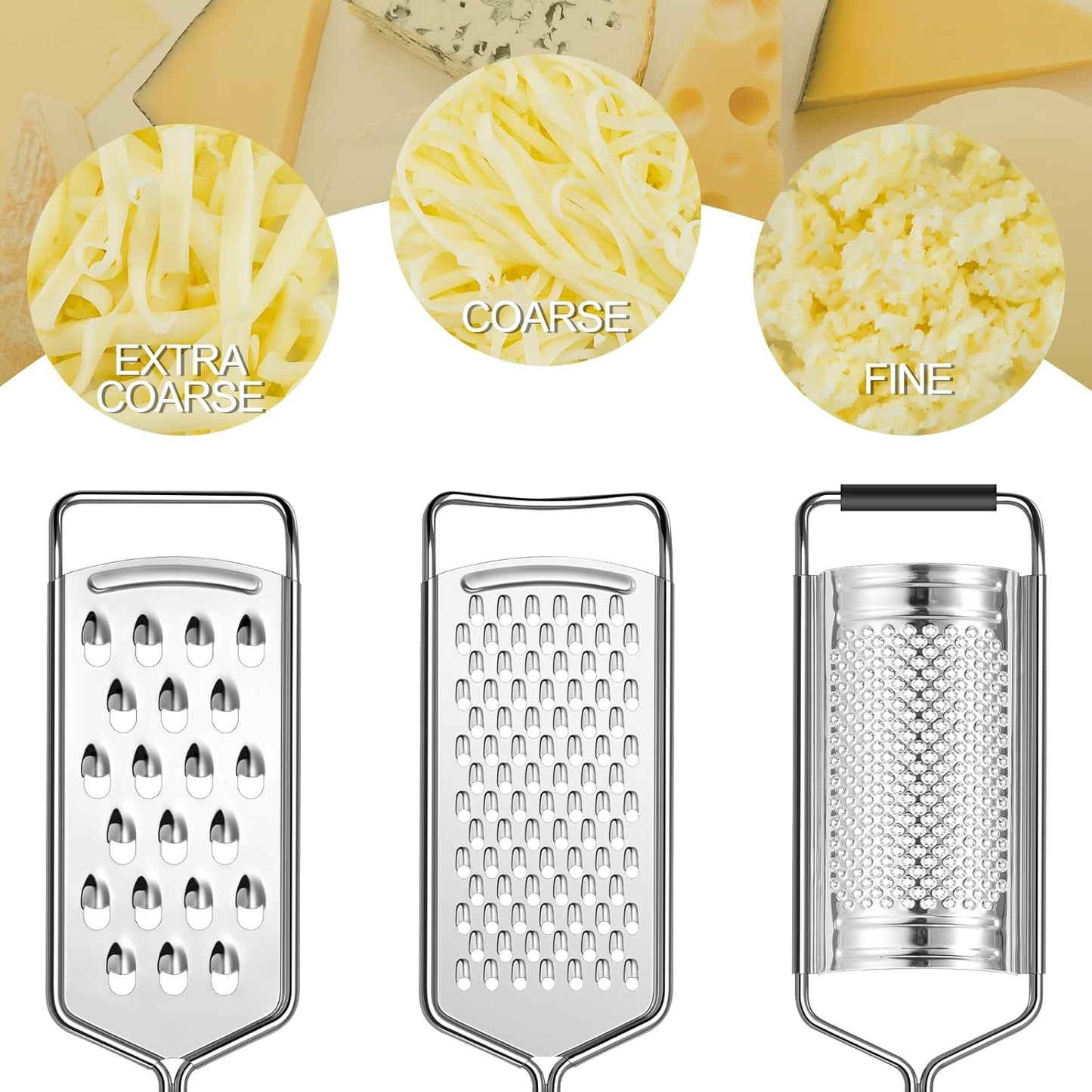 Cheese Grater,  3 Packs Stainless Steel Lemon Zester Grater with Silicone Handle for Cheese, Chocolate, Spices, and More