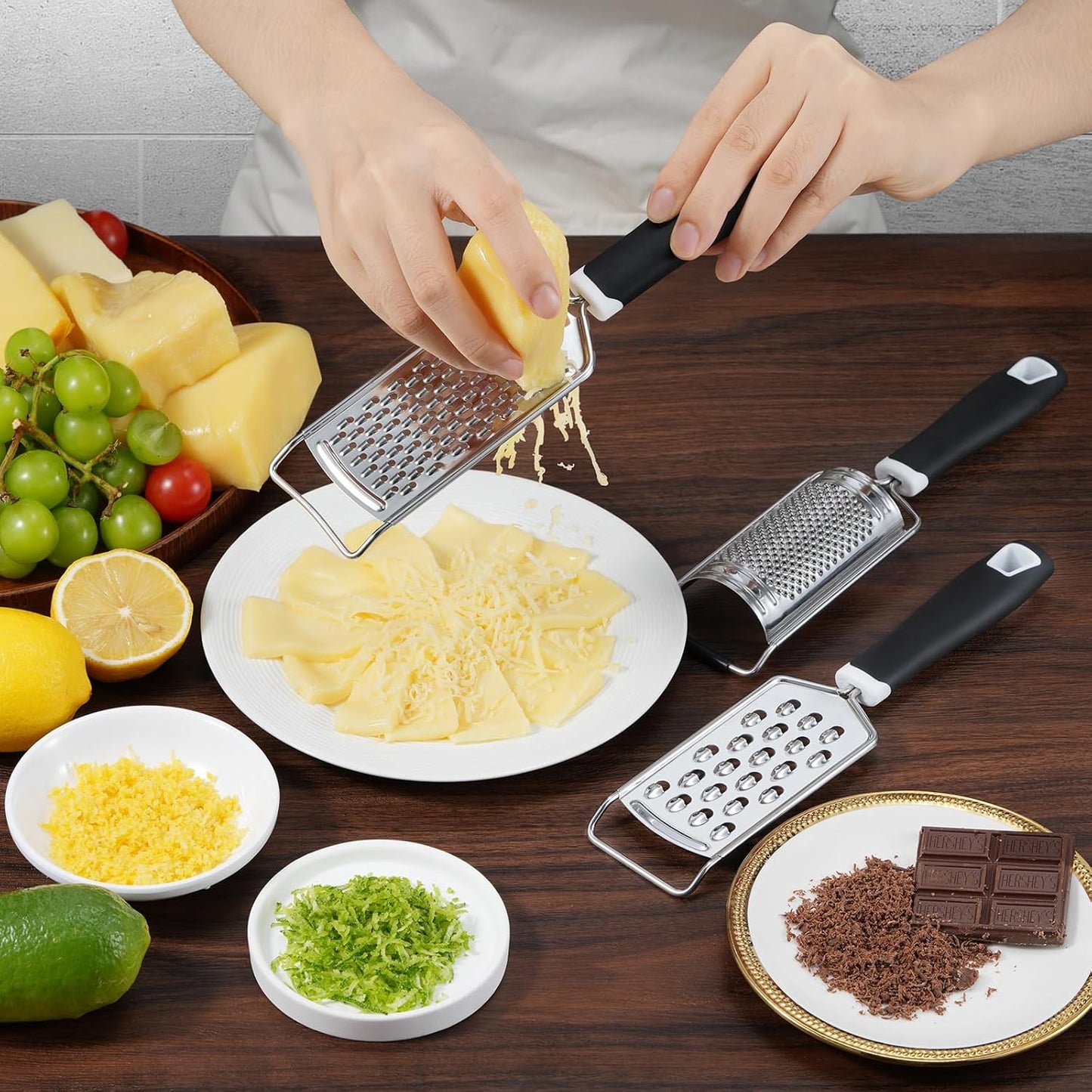 Cheese Grater,  3 Packs Stainless Steel Lemon Zester Grater with Silicone Handle for Cheese, Chocolate, Spices, and More