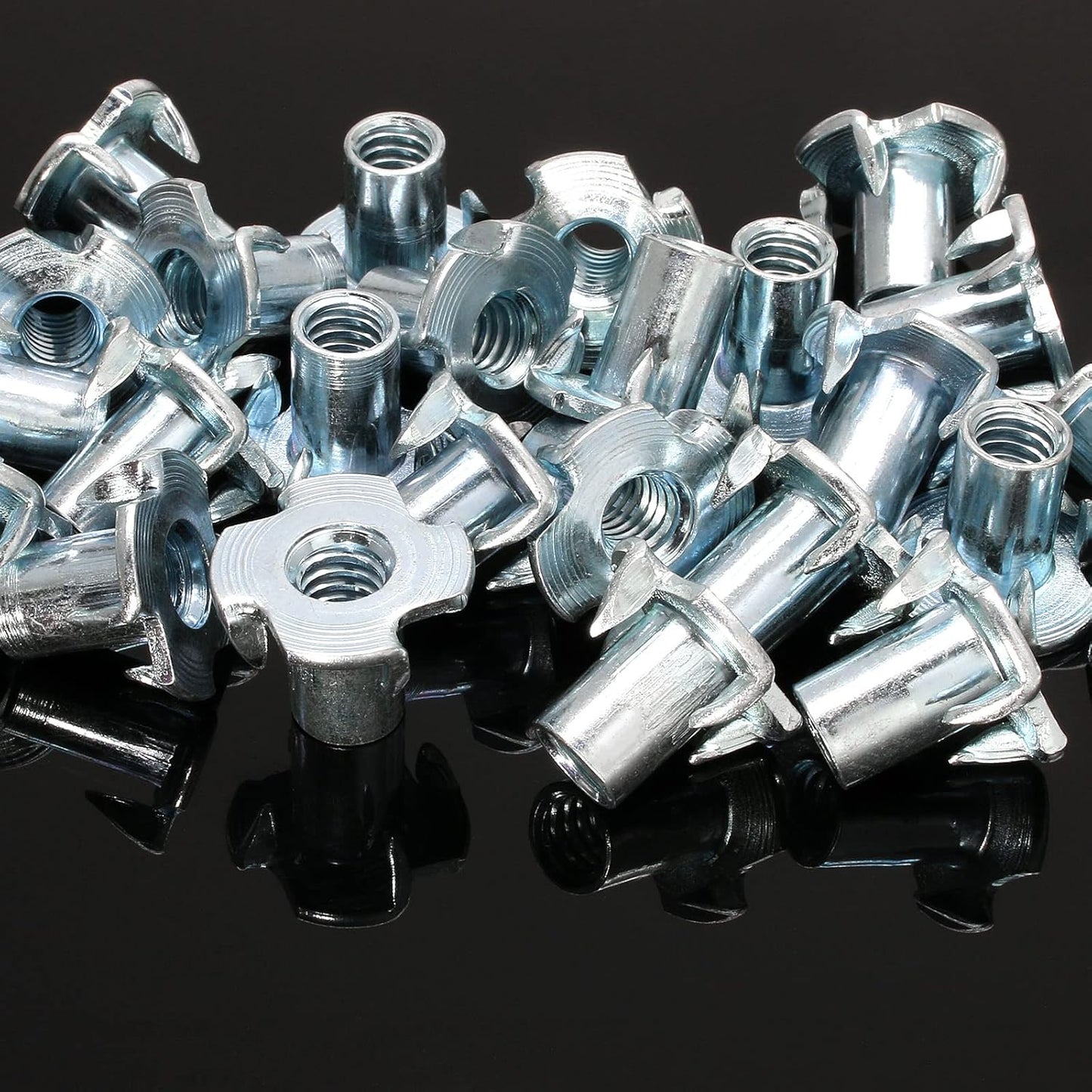 50 Pack 1/4"-20 T-Nuts, Four Pronged Tee Nut for Wood, Rock, Climbing Holds, Cabinetry (1/4"-20 x 9/16")