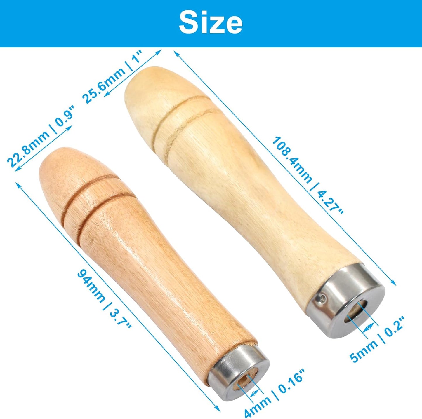 10pcs Wooden File Handle with Strong Metal Collars, Round Small Ergonomic Wooden Handle for 4"-7" File Cutting Tool Craft (5pcs 4mm + 5pcs 5mm)