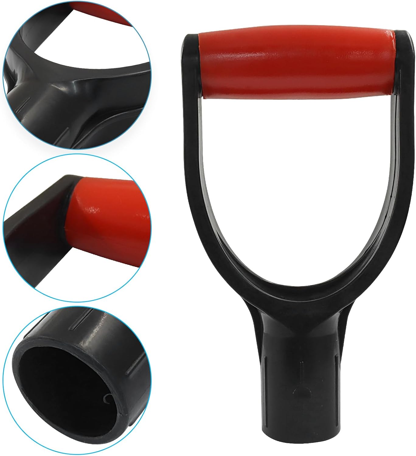 D Grip Snow Shovel Handle, 32mm Inner Diameter Plastic Handle Snow Scoop Garden Accessory, Ergonomic Tool for Digging/Raking(Red, 1 Pack)