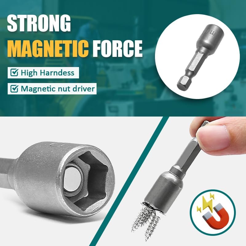 1/4 Hex Magnetic Nut Driver Drill Bit 7mm Socket Adapter Quick Change Socket Nut Adapter for Power Tools, 2-piece