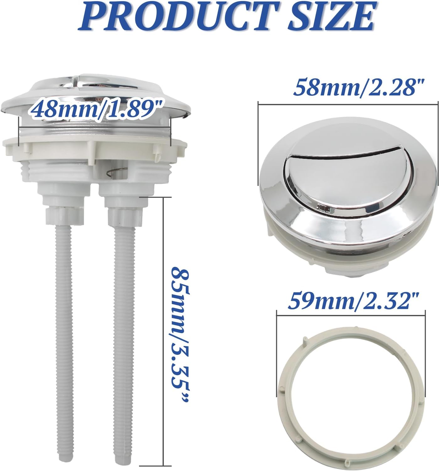 Toilet Tank Push Button 48mm Thread Diameter Dual Push Flushing Button Adjustable Toilet Water Tank Button Replacement, Pack of 1