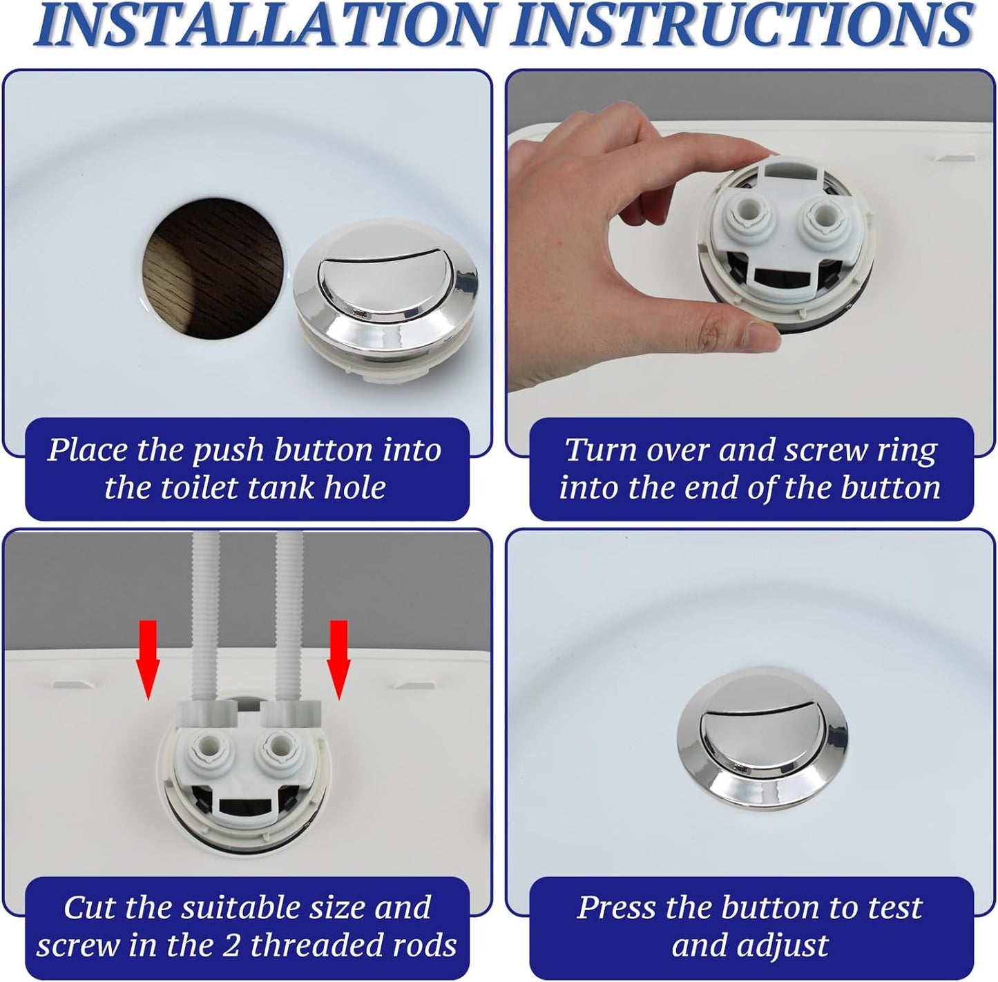 Toilet Tank Push Button 48mm Thread Diameter Dual Push Flushing Button Adjustable Toilet Water Tank Button Replacement, Pack of 1
