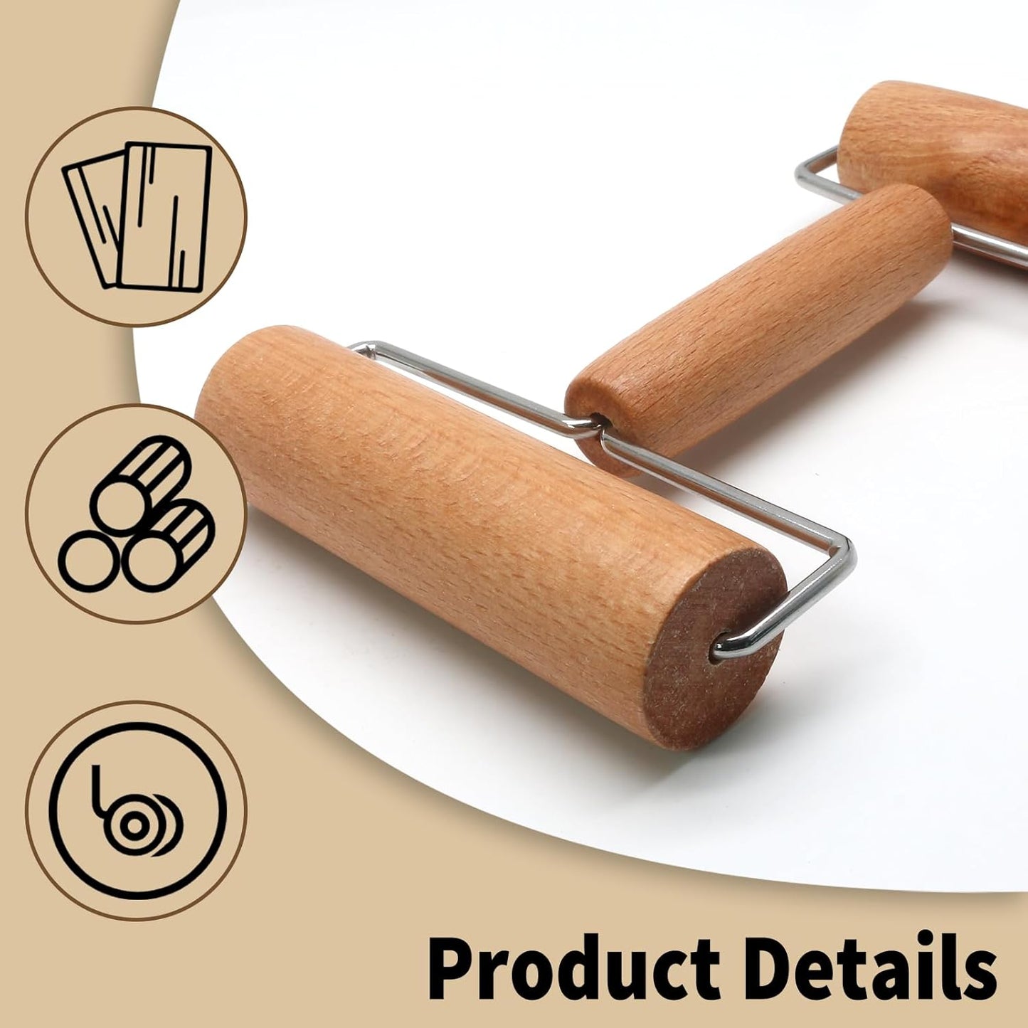 Wooden Rolling Pin, Ergonomic Non-Stick Pizza Baker Dough Pastry Roller for Kitchen Home Cooking Baking (H Square Type)