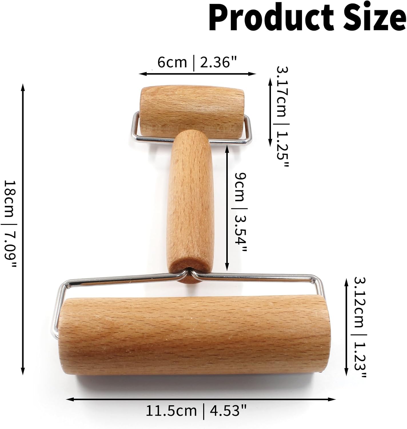 Wooden Rolling Pin, Ergonomic Non-Stick Pizza Baker Dough Pastry Roller for Kitchen Home Cooking Baking (H Square Type)