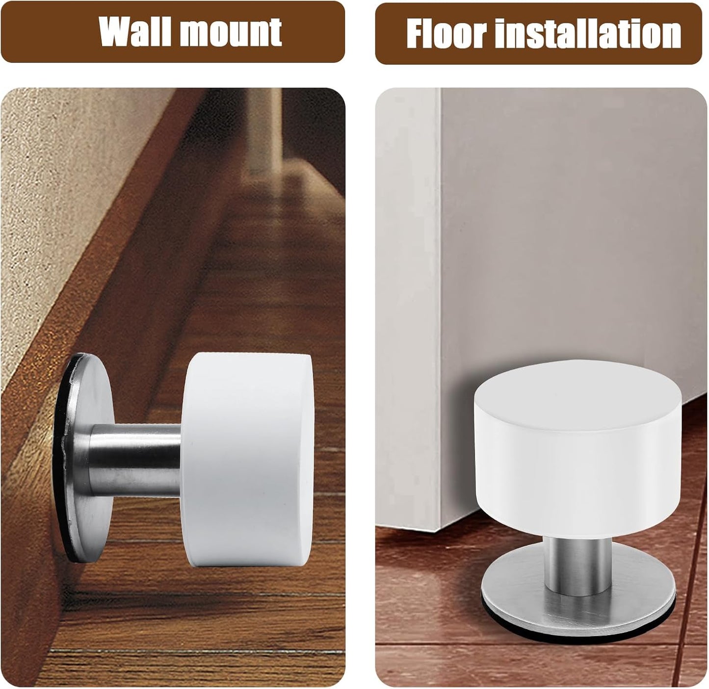 White Door Stops with Extra Stickers, No Drill Heavy Duty Rubber Doorstops,Sound Dampening Door Stopper for Bottom of Door, Home & Office Use, 1 Pack